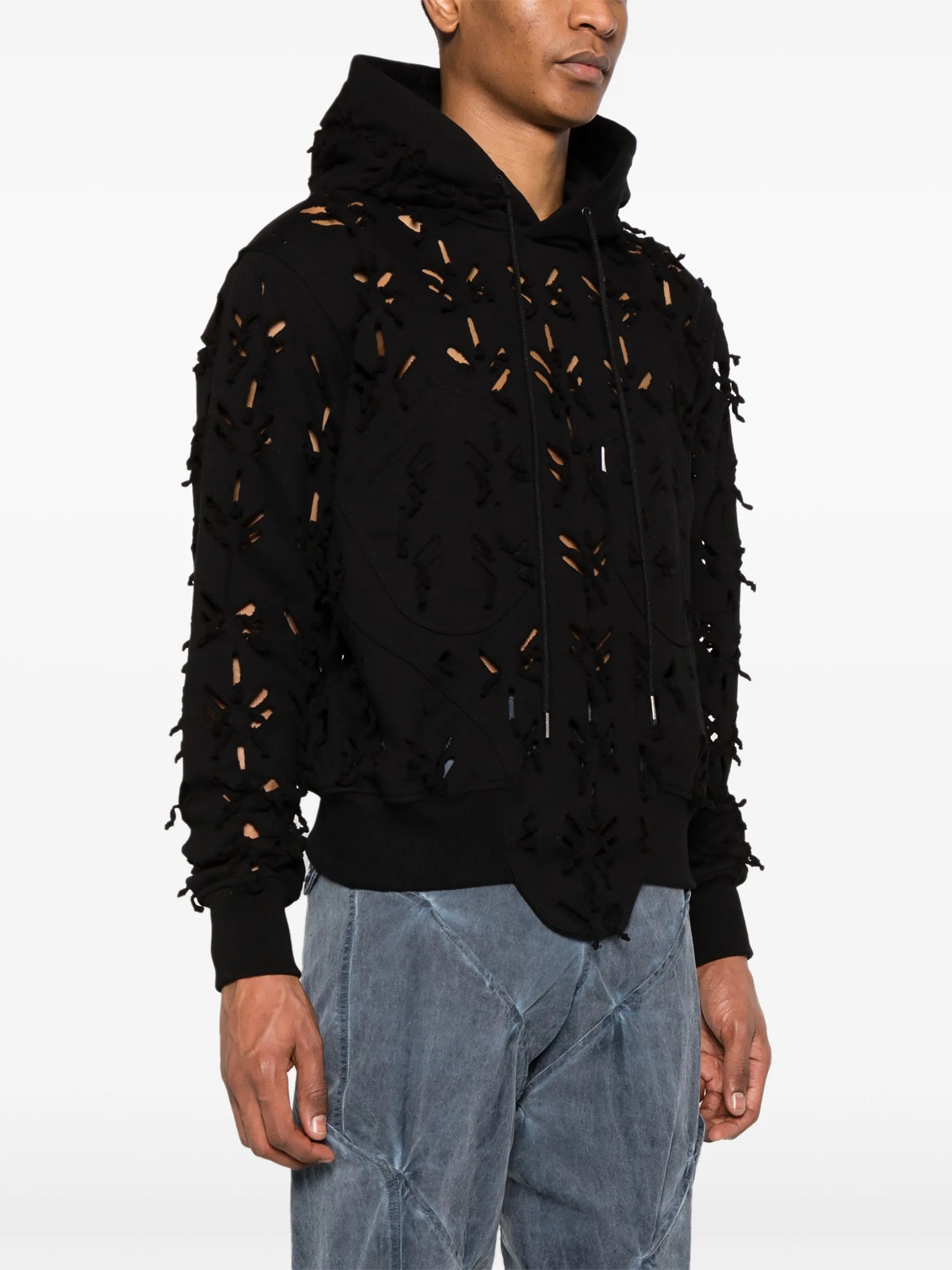 Slashed cotton hoodie