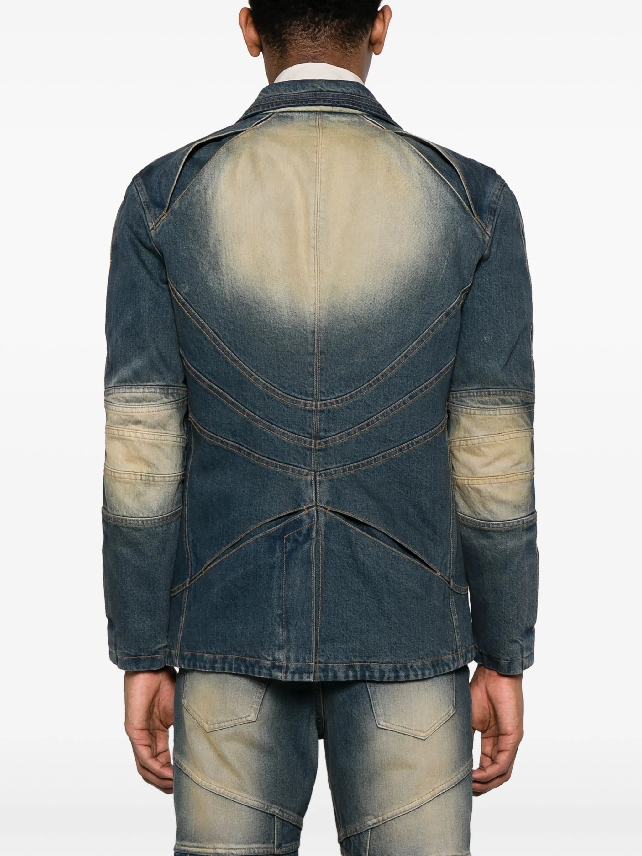 Gather-Slash tailored denim jacket