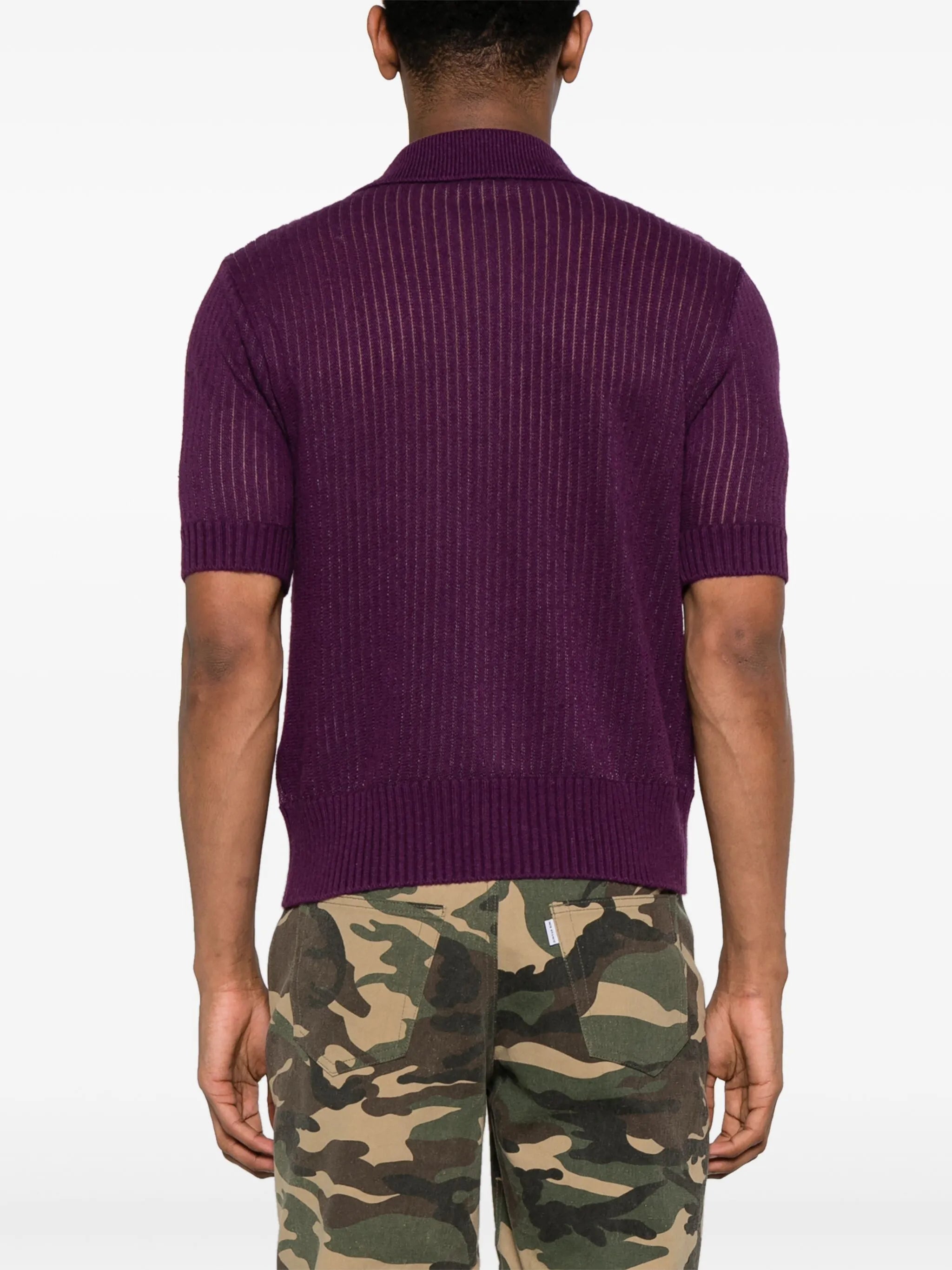 ribbed-knit short-sleeve cardigan