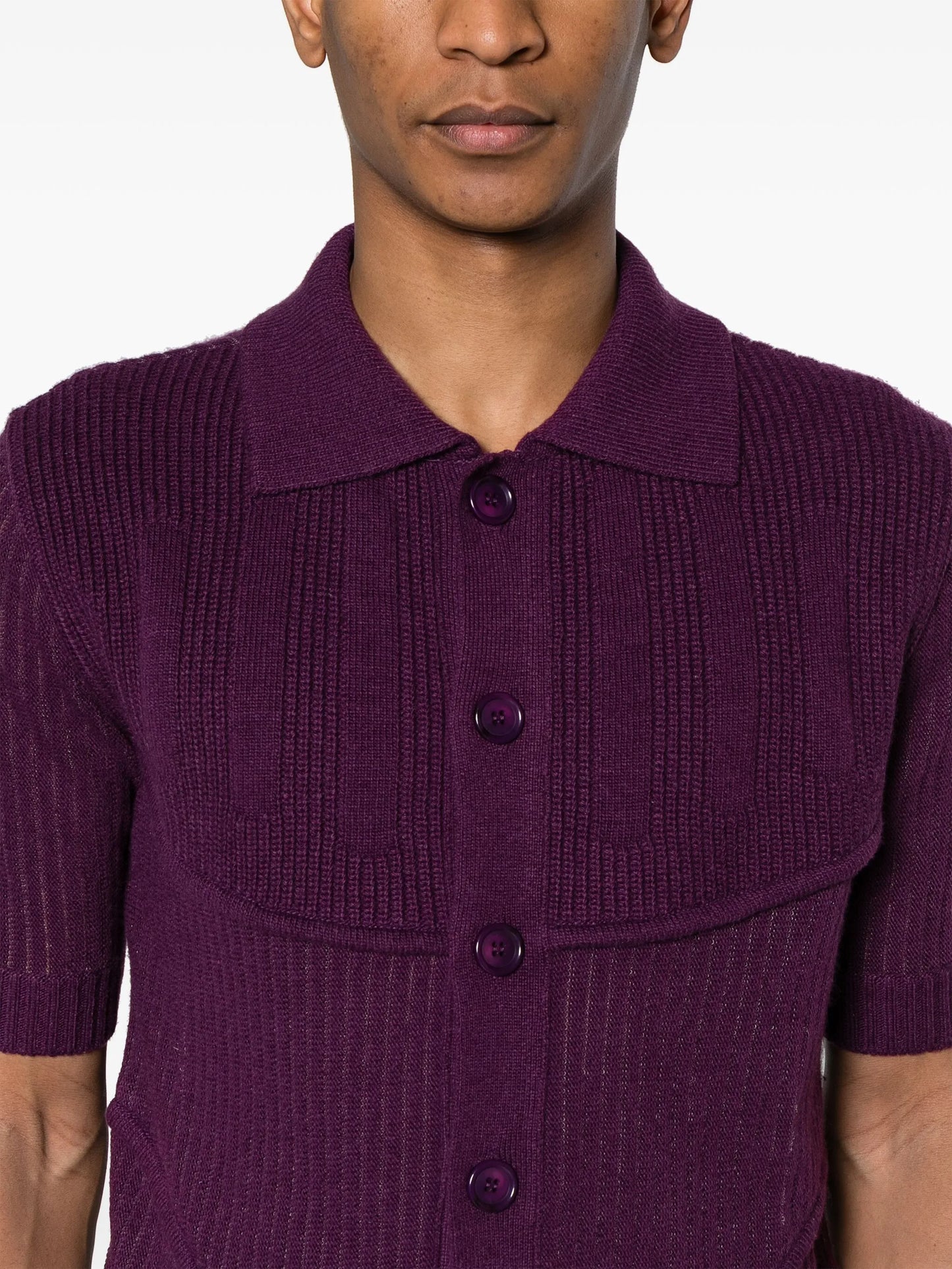 ribbed-knit short-sleeve cardigan