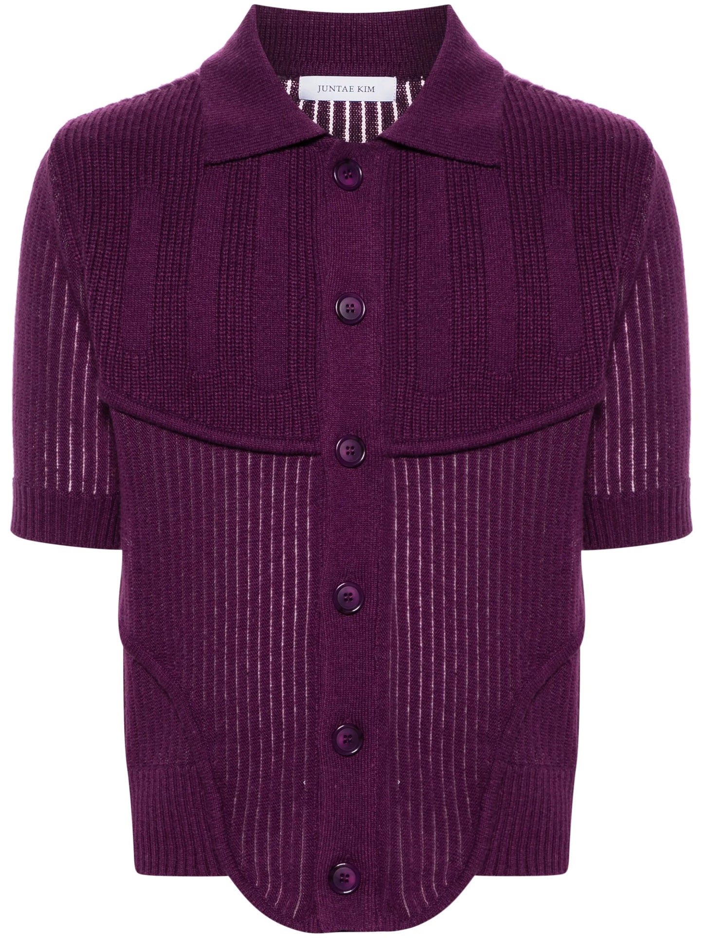 ribbed-knit short-sleeve cardigan