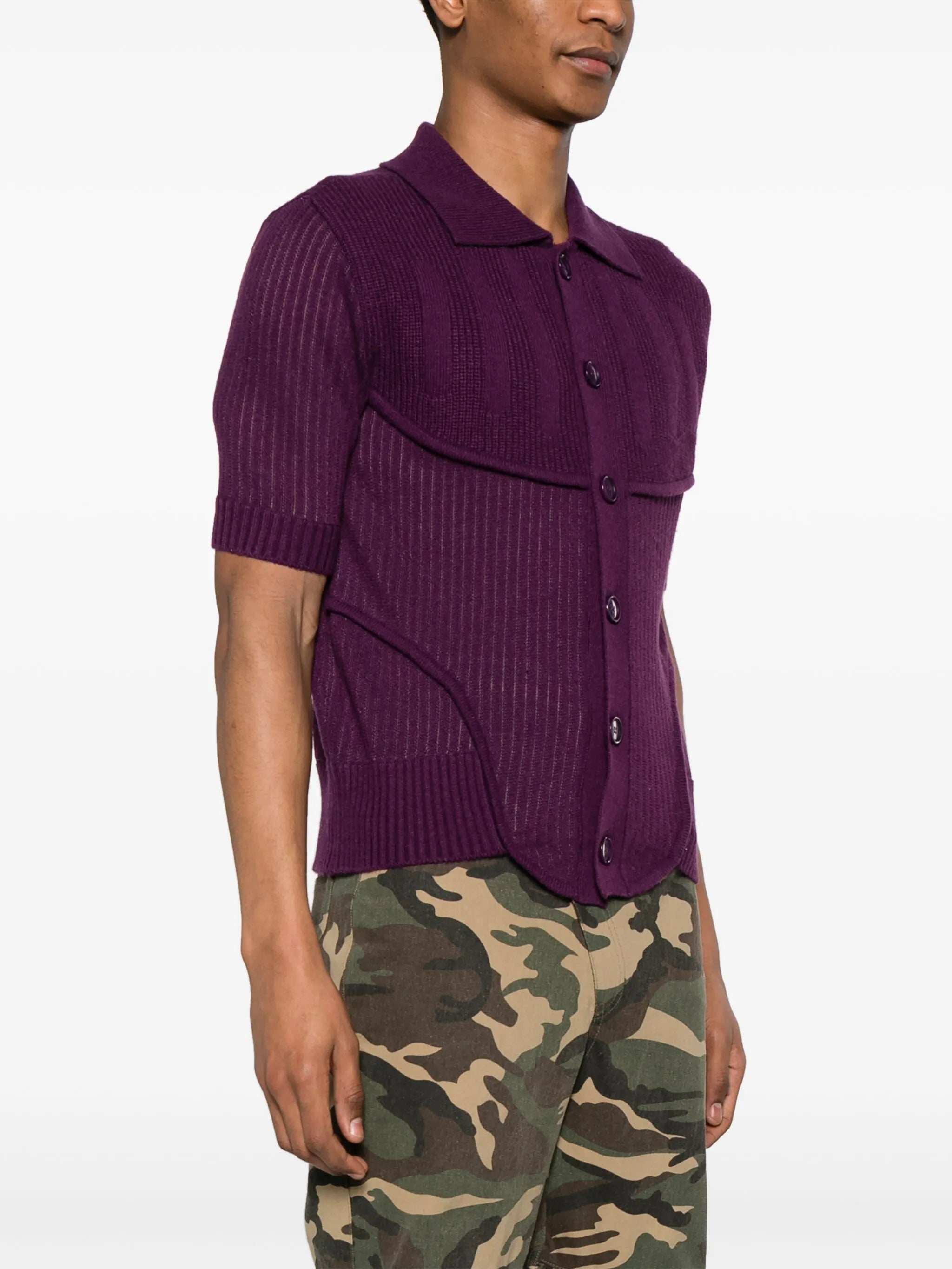 ribbed-knit short-sleeve cardigan