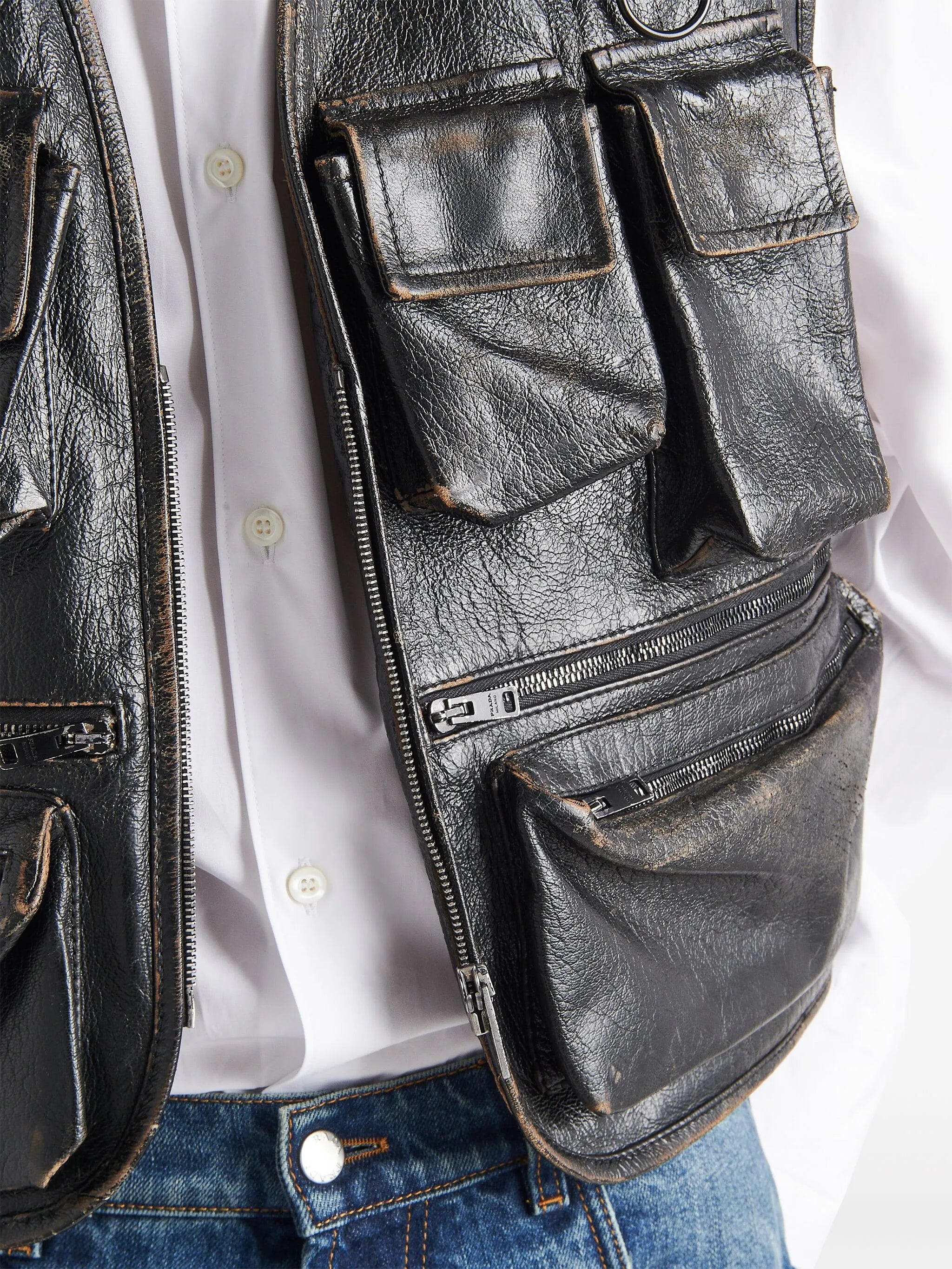 leather cargo vest