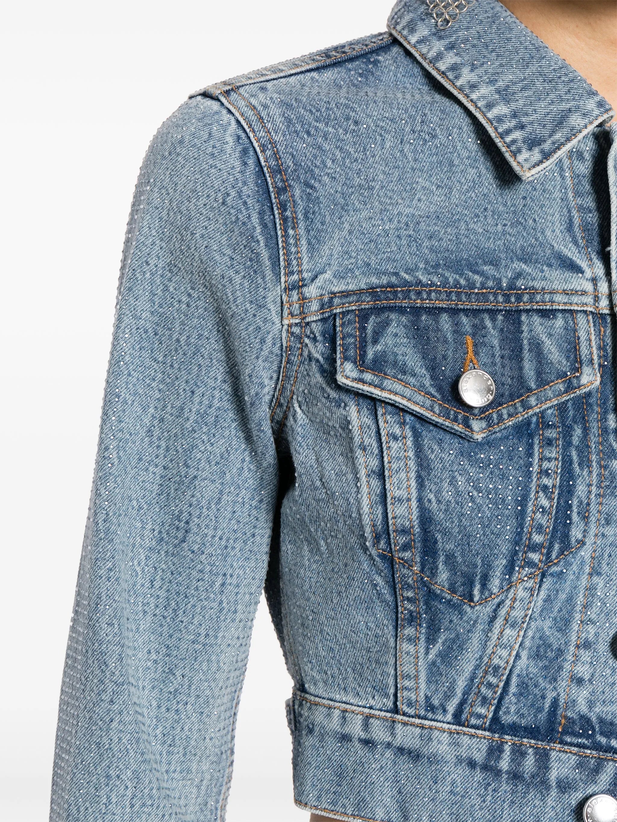 bead-embellished cropped denim jacket