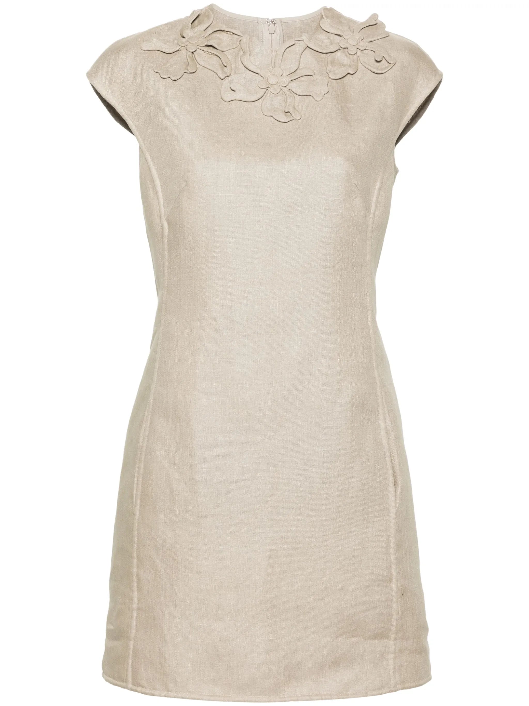 floral-appliqué linen dress