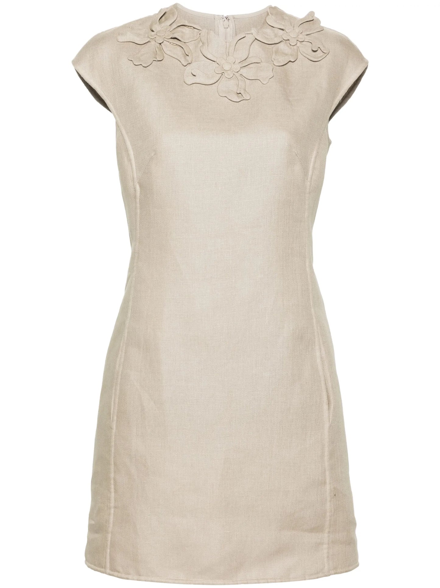 floral-appliqué linen dress