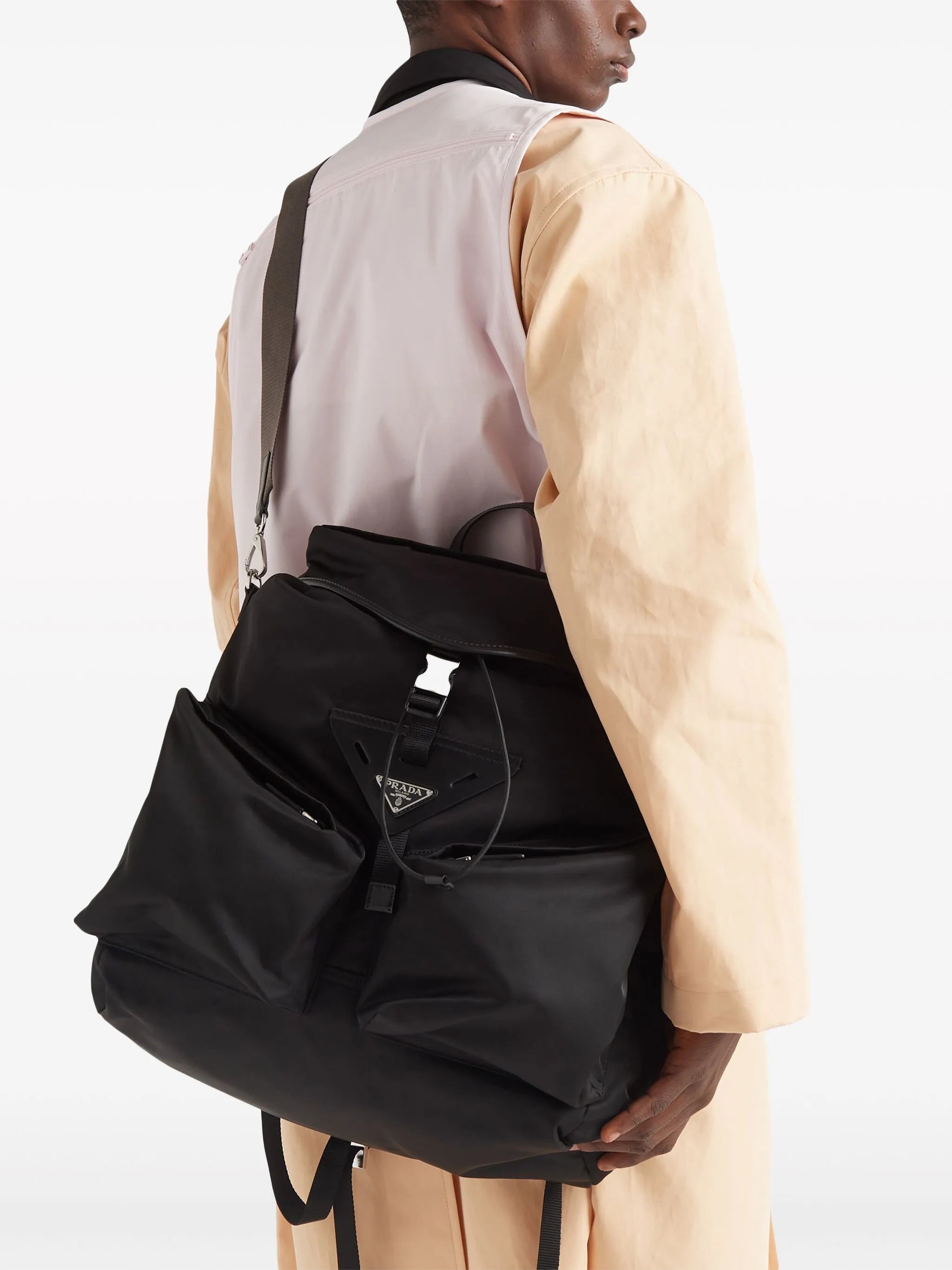 Re-Nylon leather-trimmed backpack