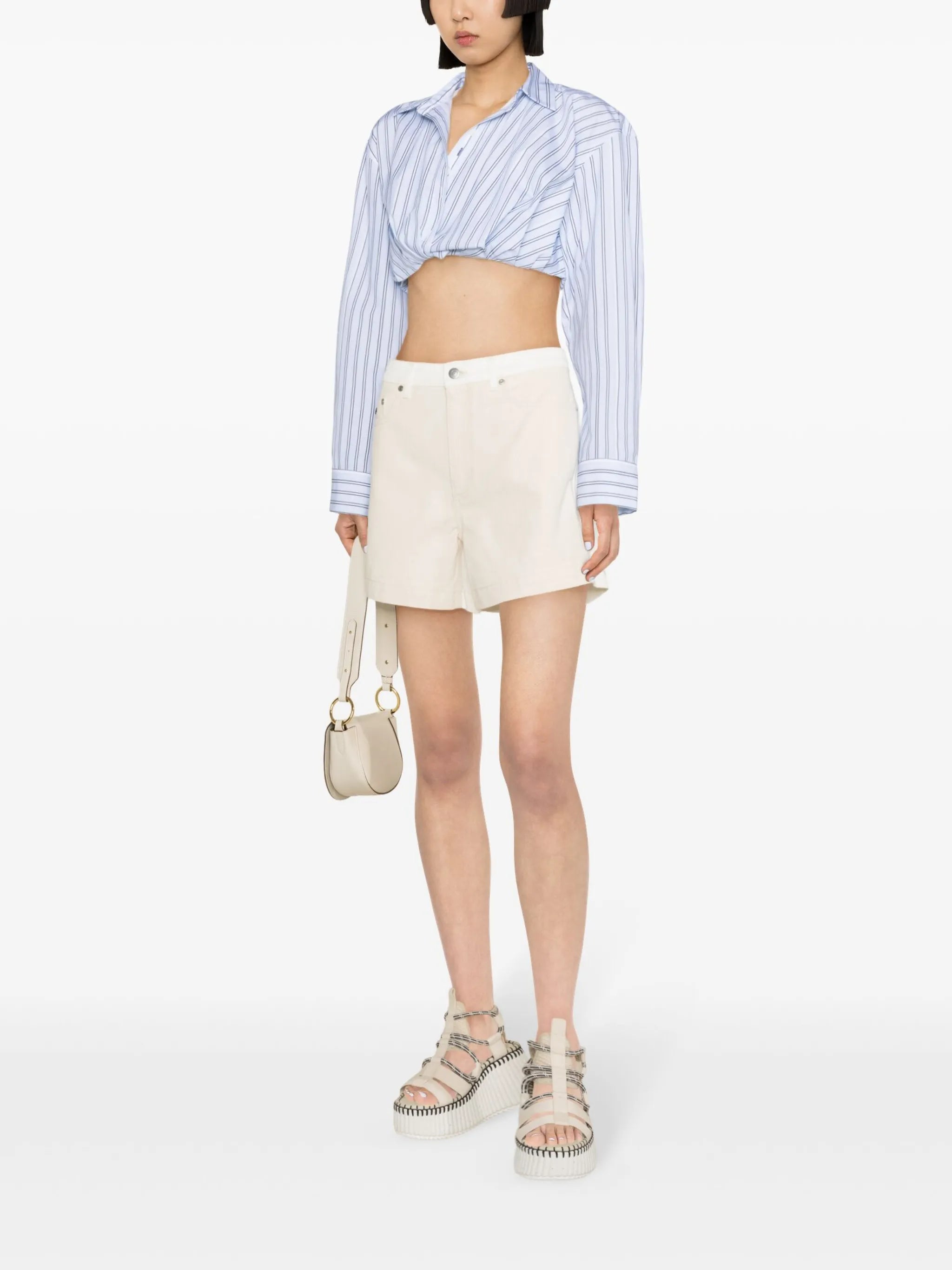 two-tone denim shorts