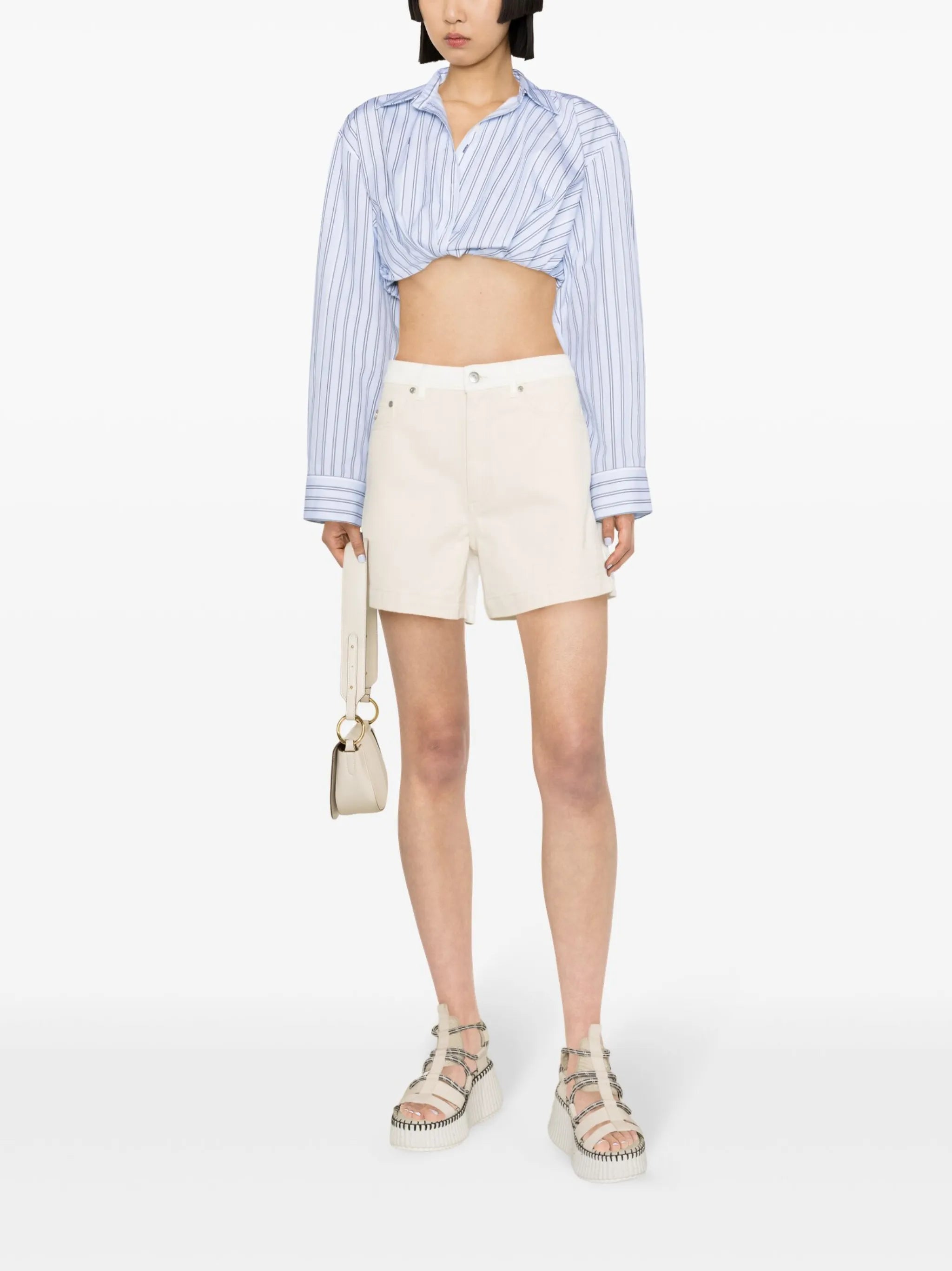two-tone denim shorts