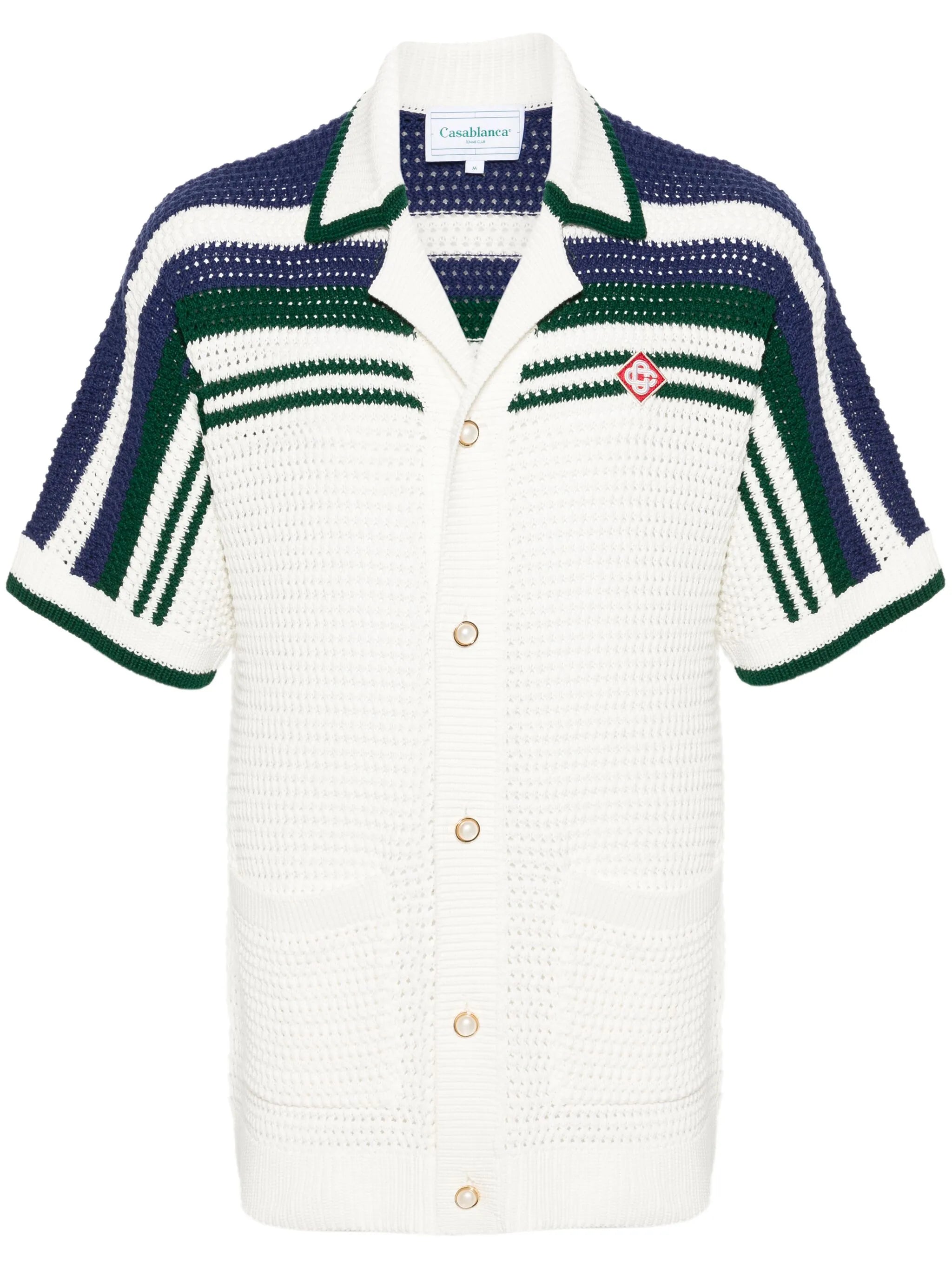 striped crochet-knit shirt