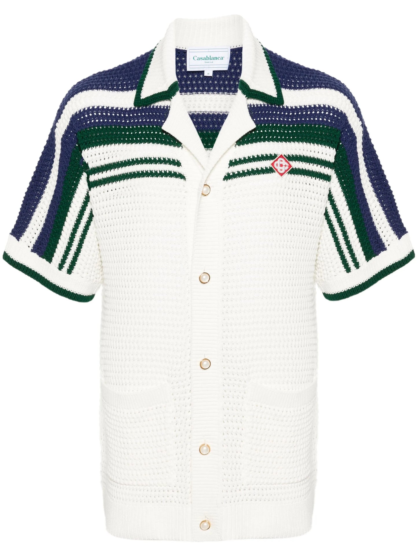 striped crochet-knit shirt