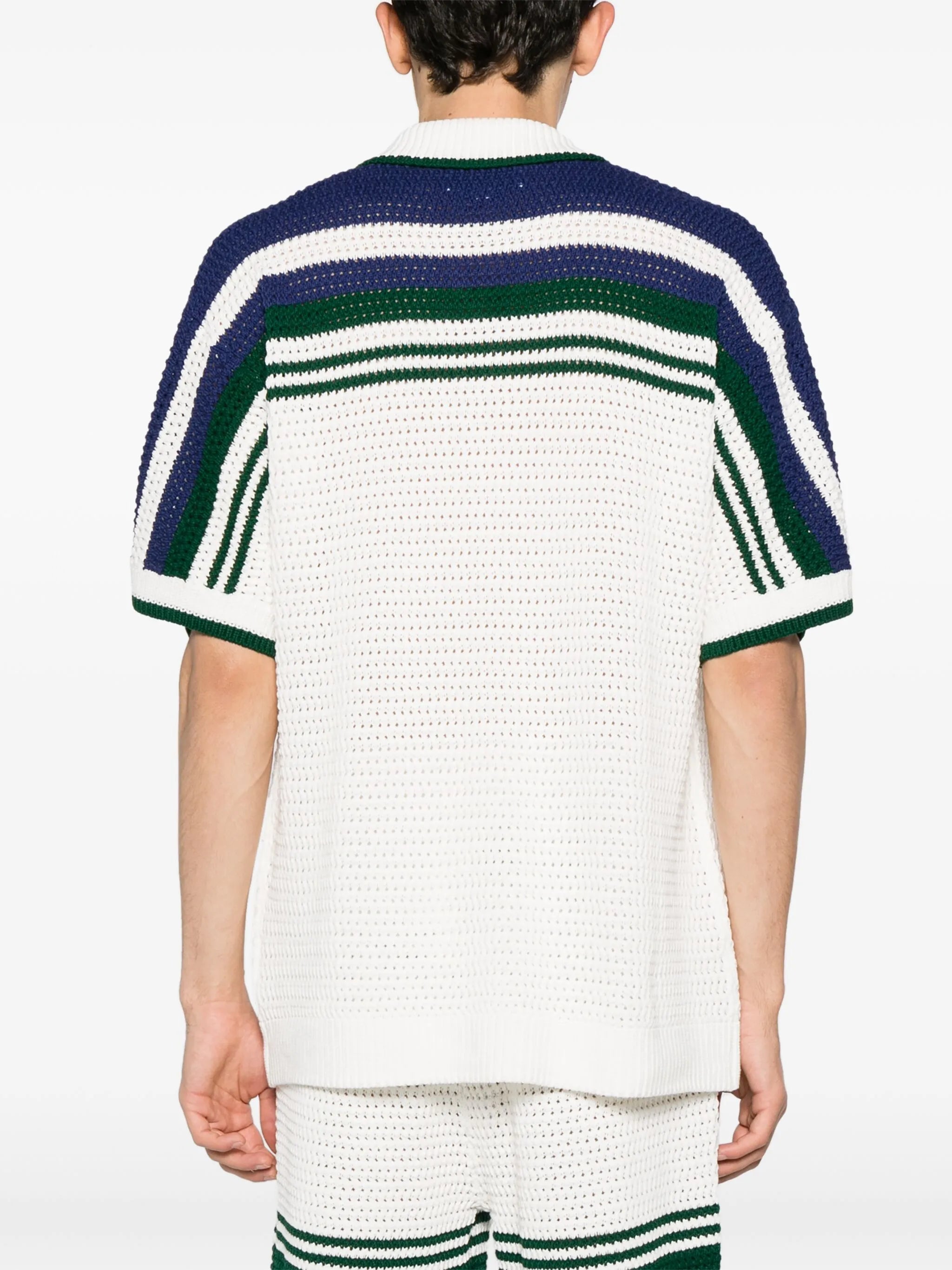 striped crochet-knit shirt