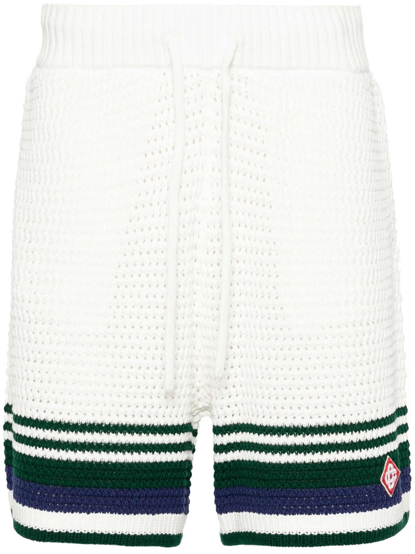 striped-edge crochet shorts
