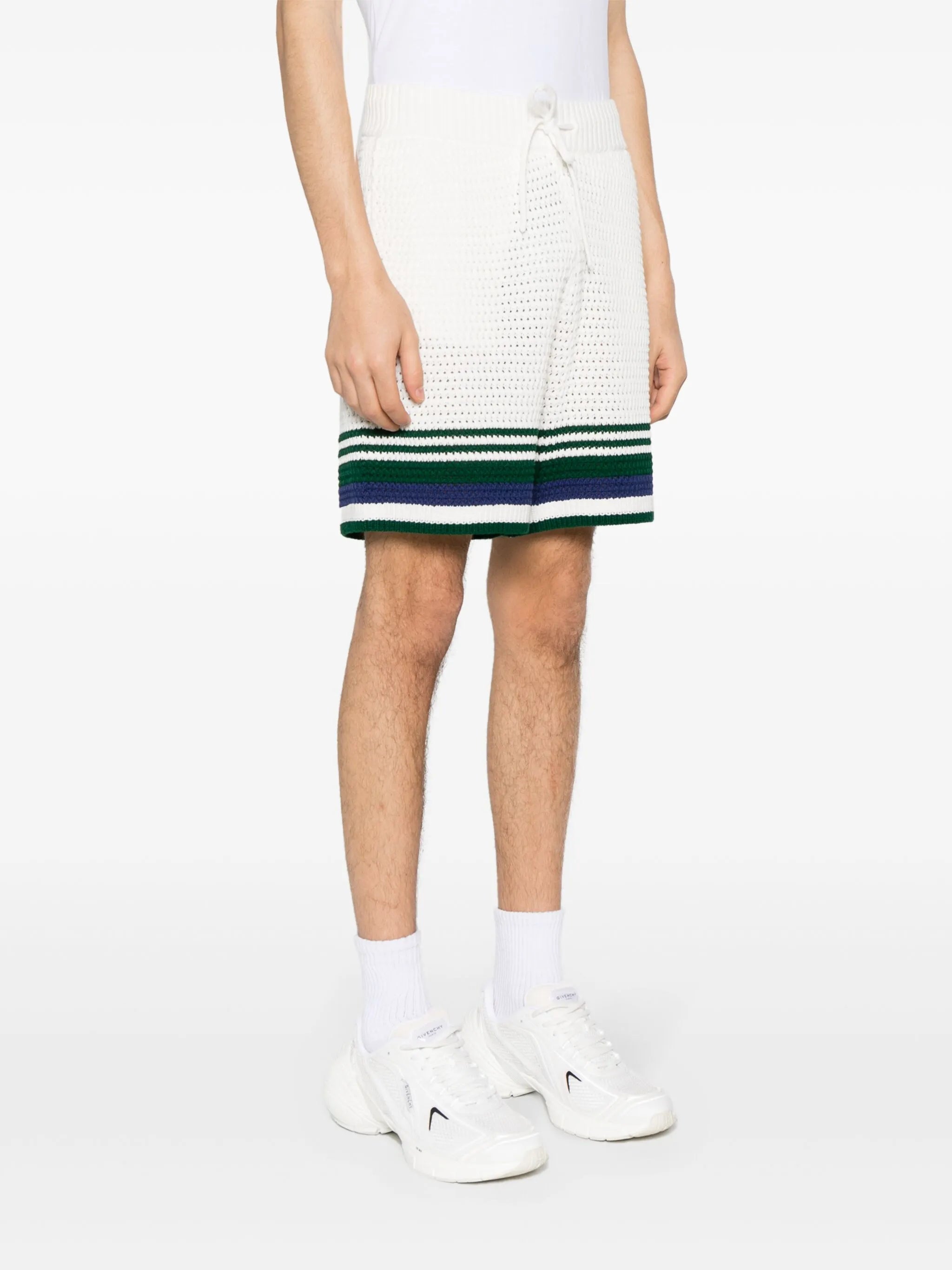 striped-edge crochet shorts