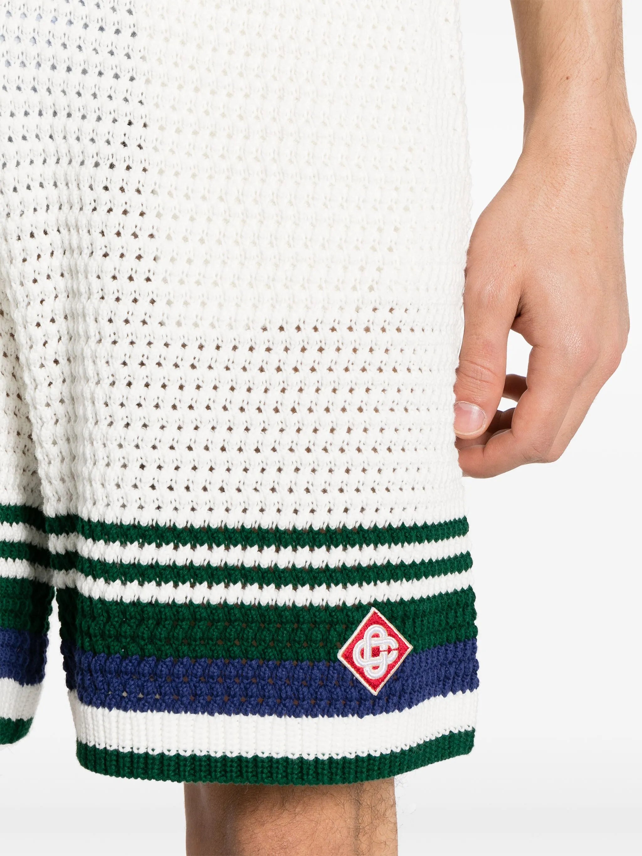 striped-edge crochet shorts