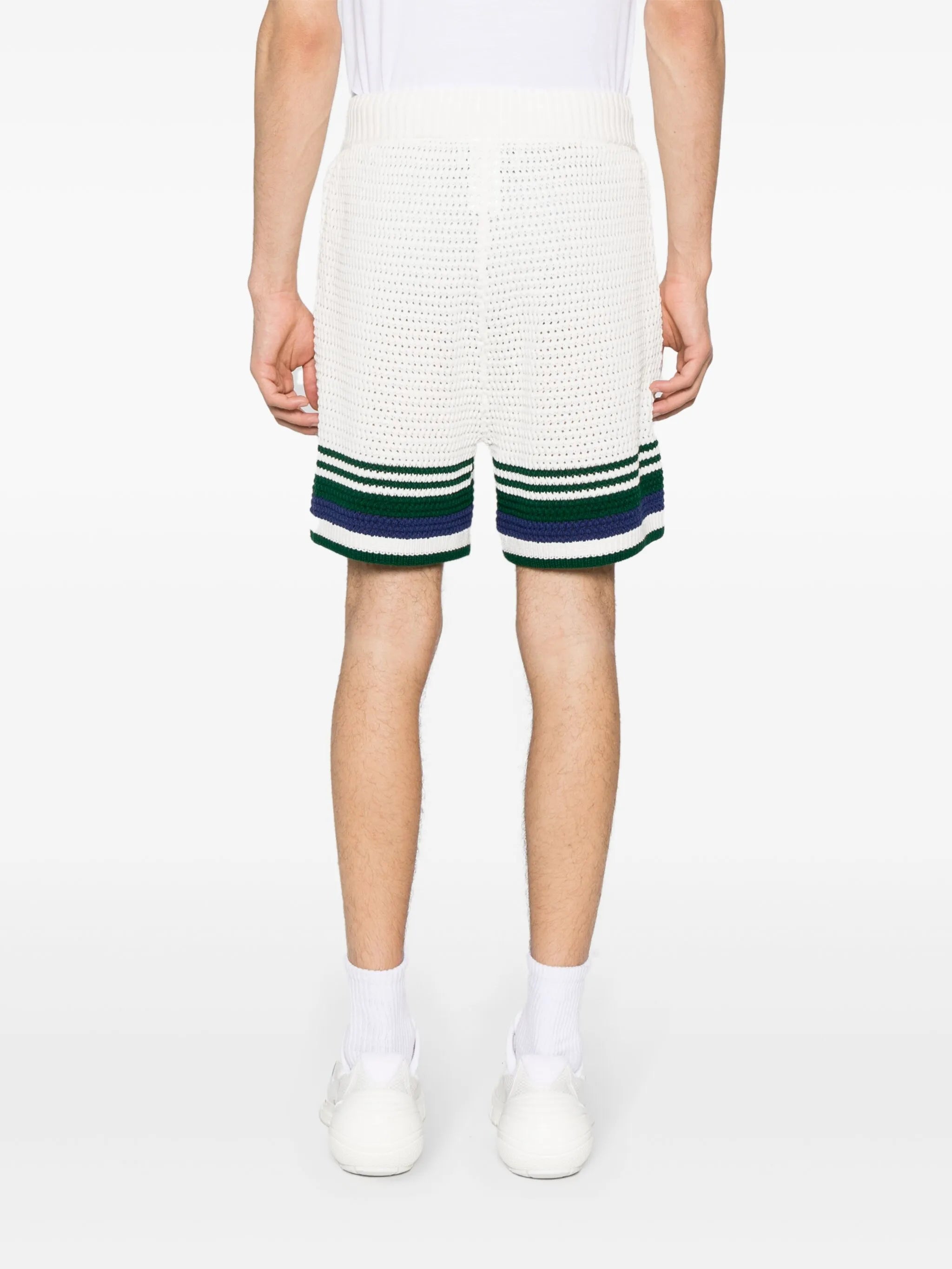striped-edge crochet shorts