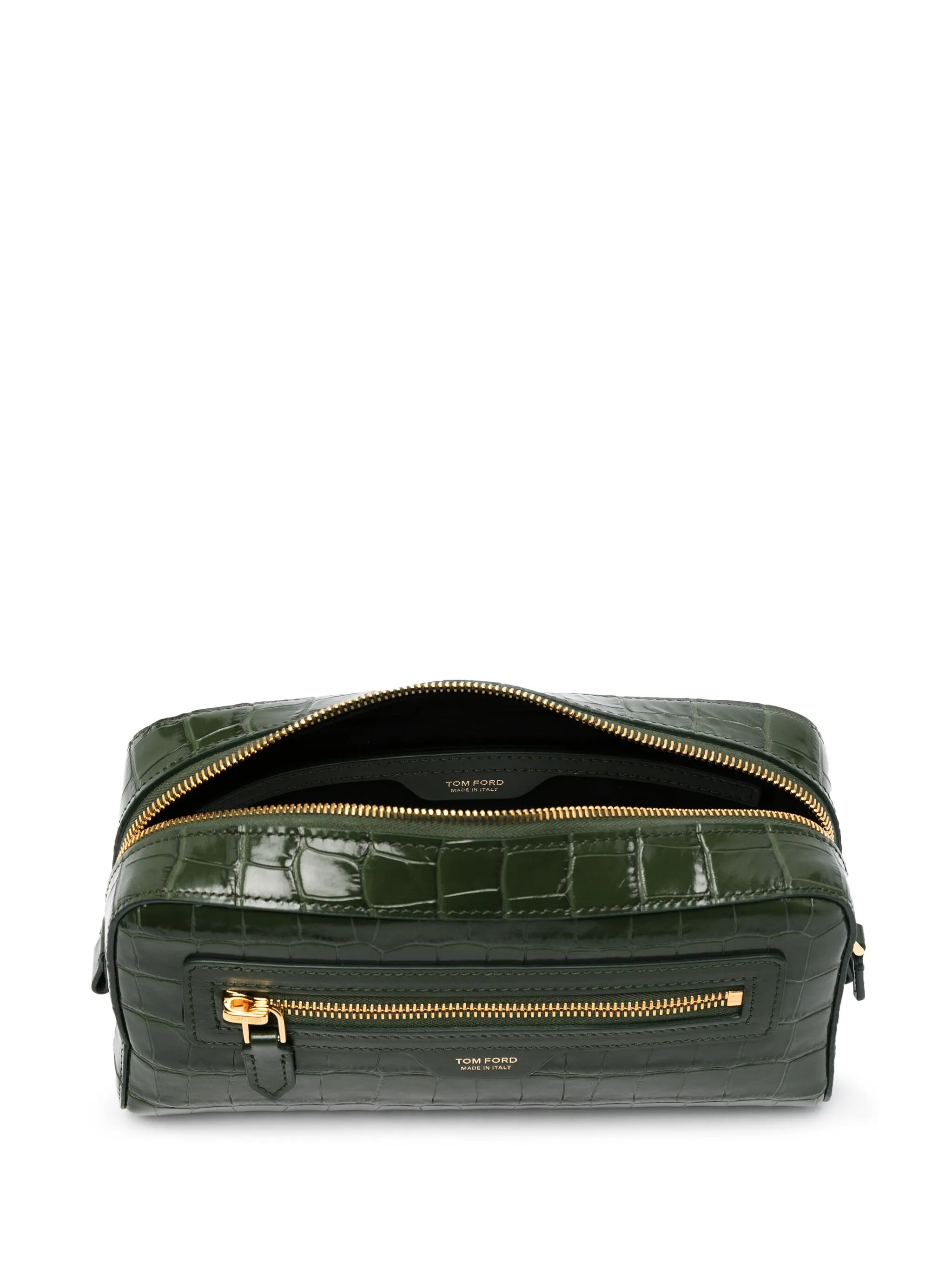 crocodile-embossed leather clutch bag