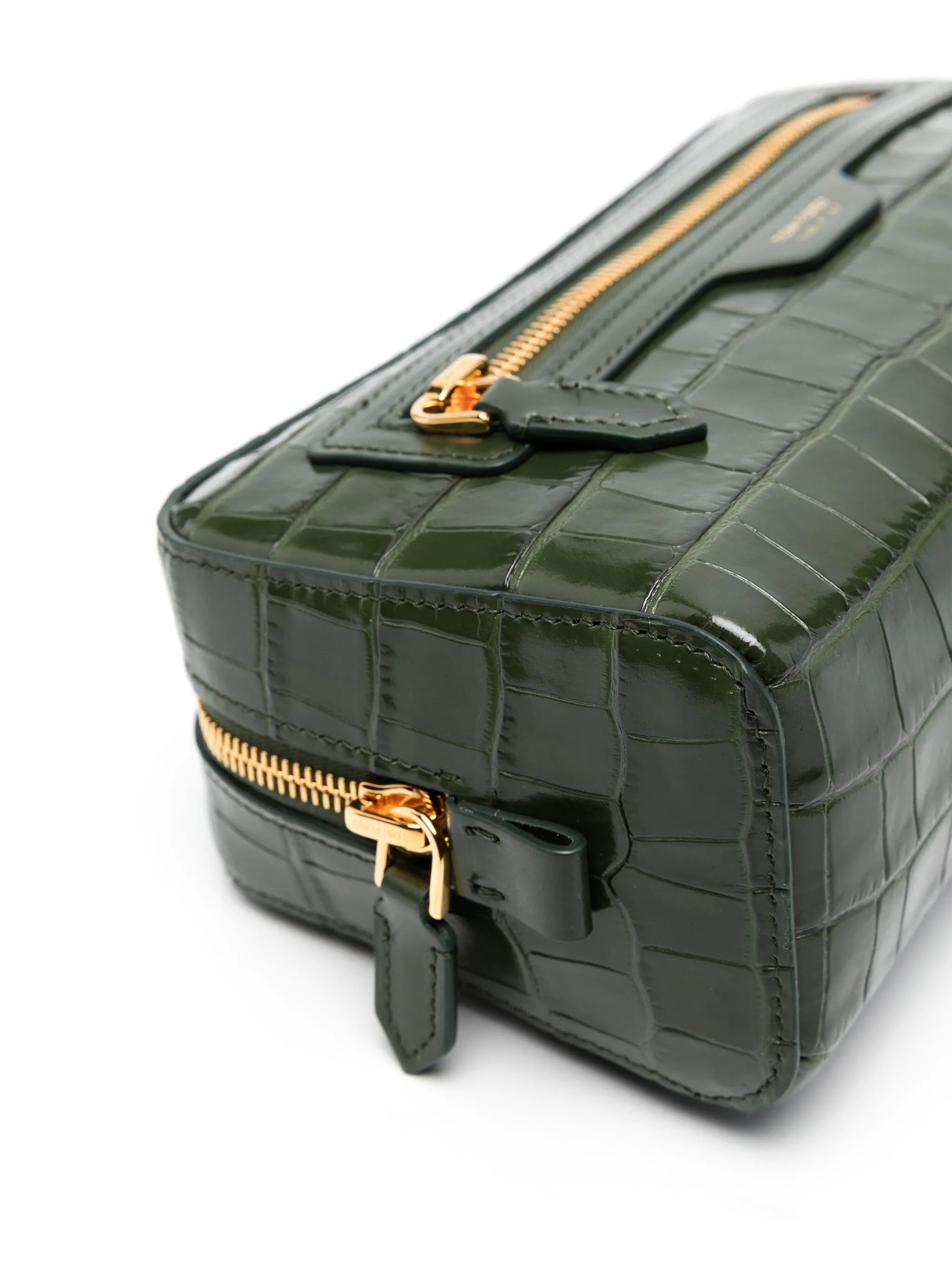 crocodile-embossed leather clutch bag