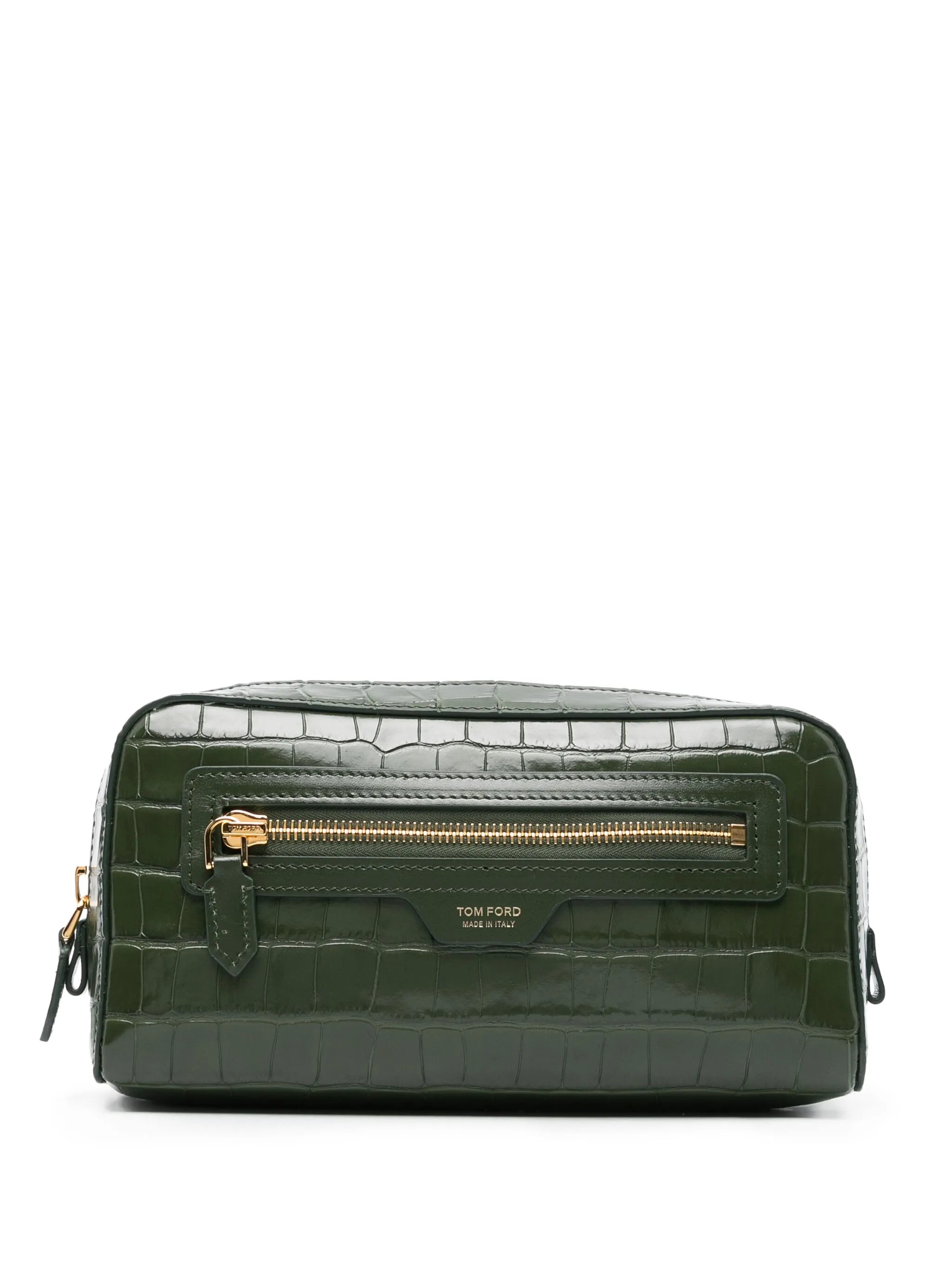 crocodile-embossed leather clutch bag