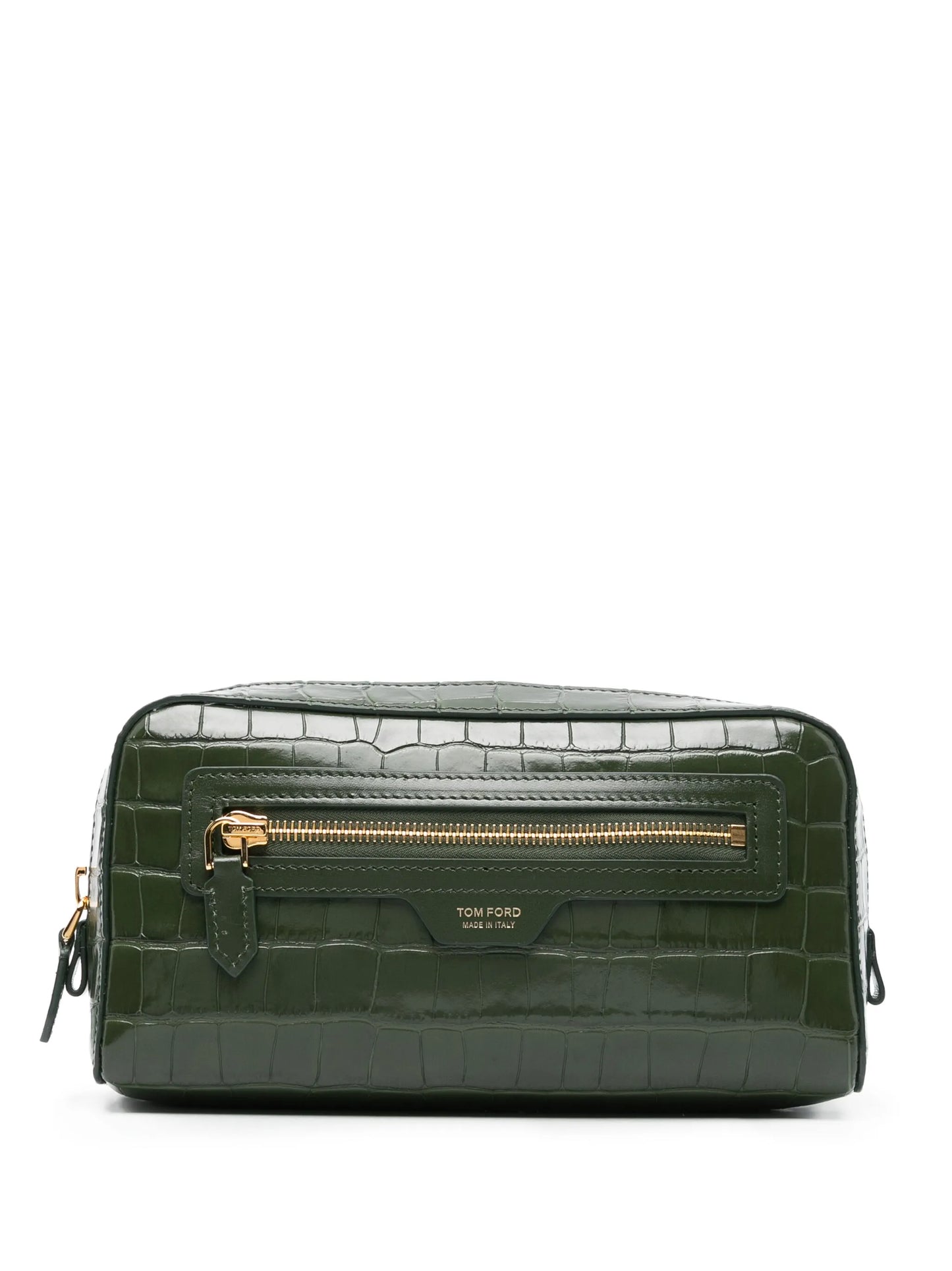 crocodile-embossed leather clutch bag
