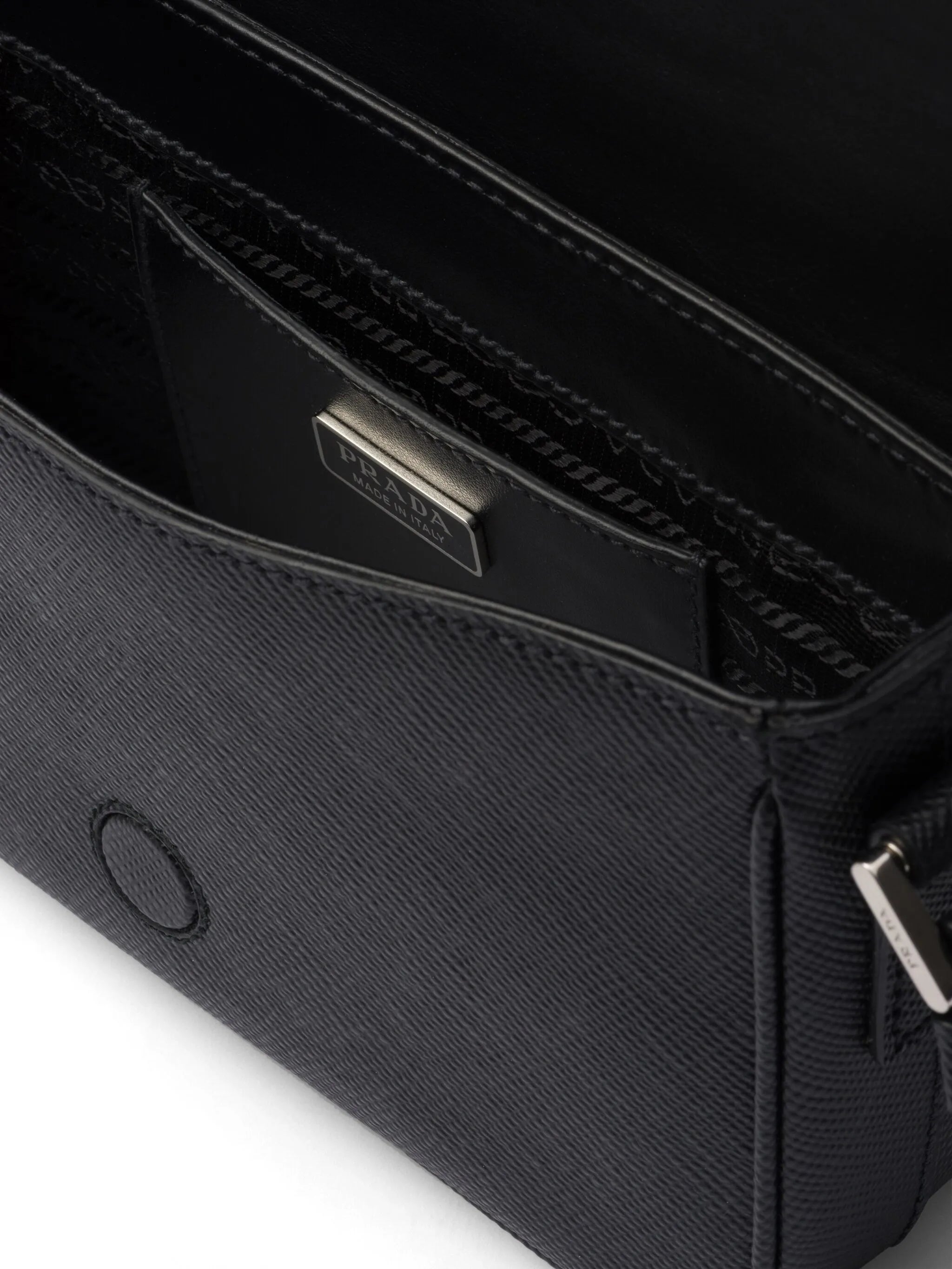 enamel triangle logo flap shoulder bag