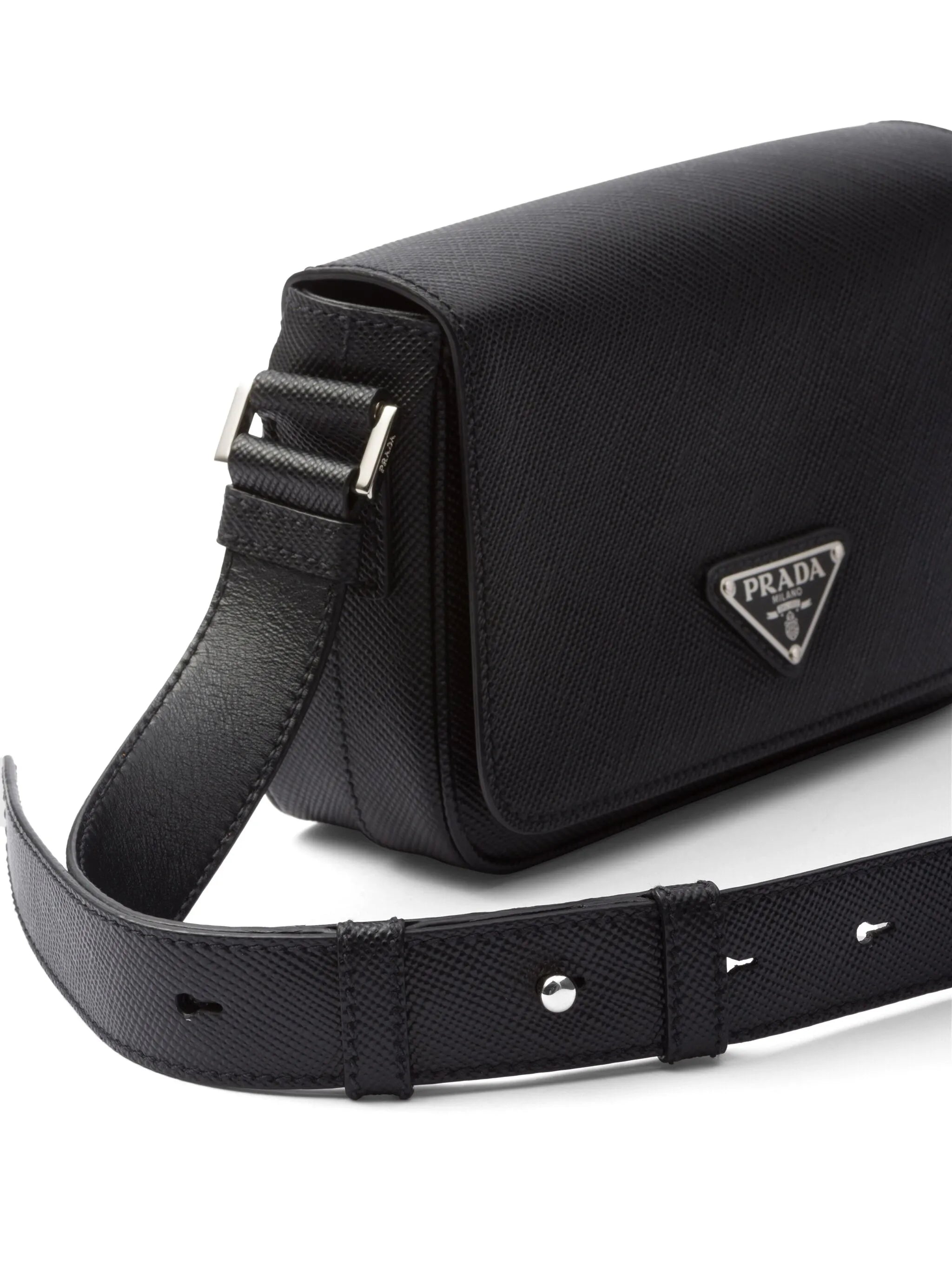 enamel triangle logo flap shoulder bag
