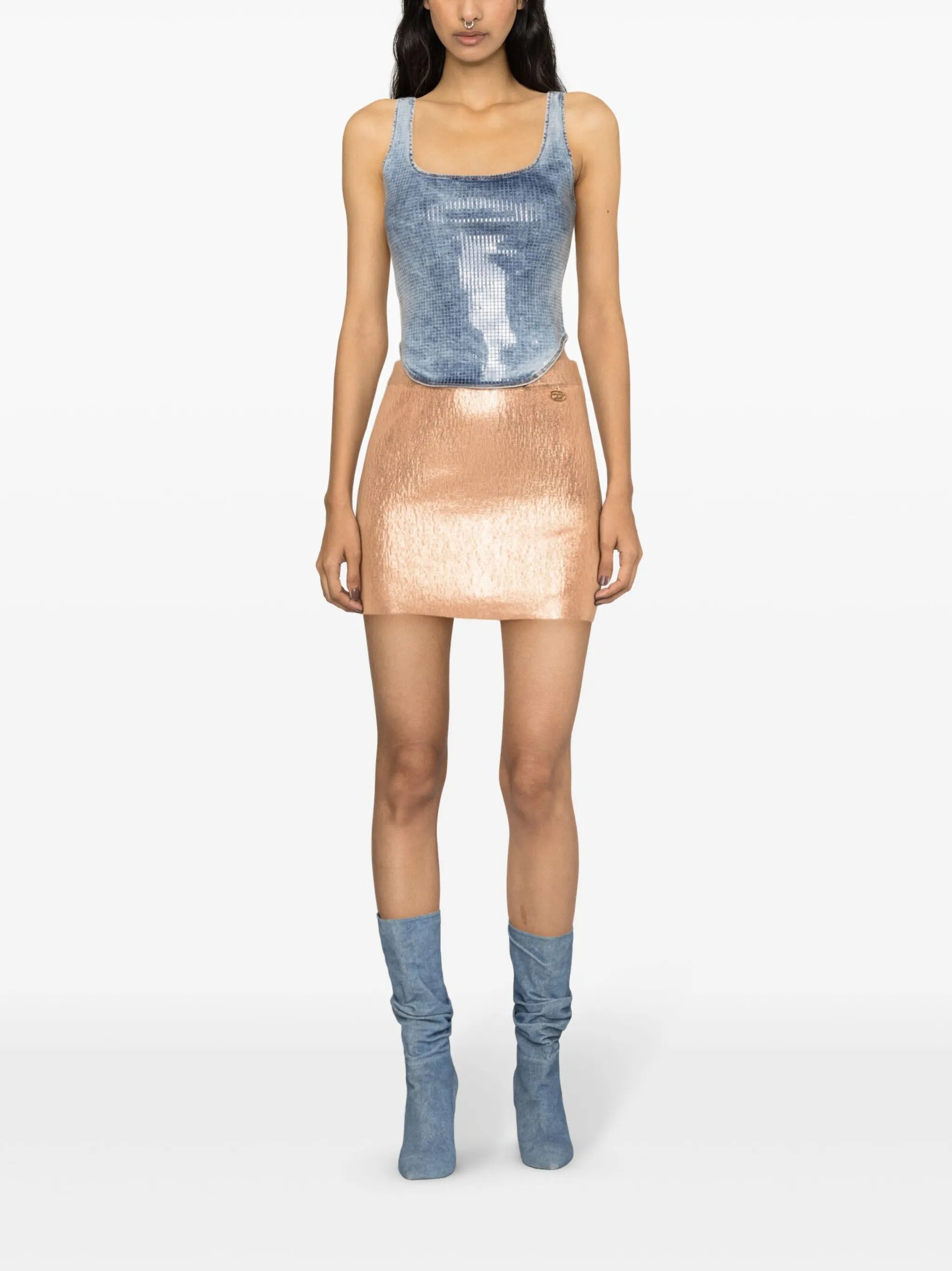 Oval D-embroidered denim tank top