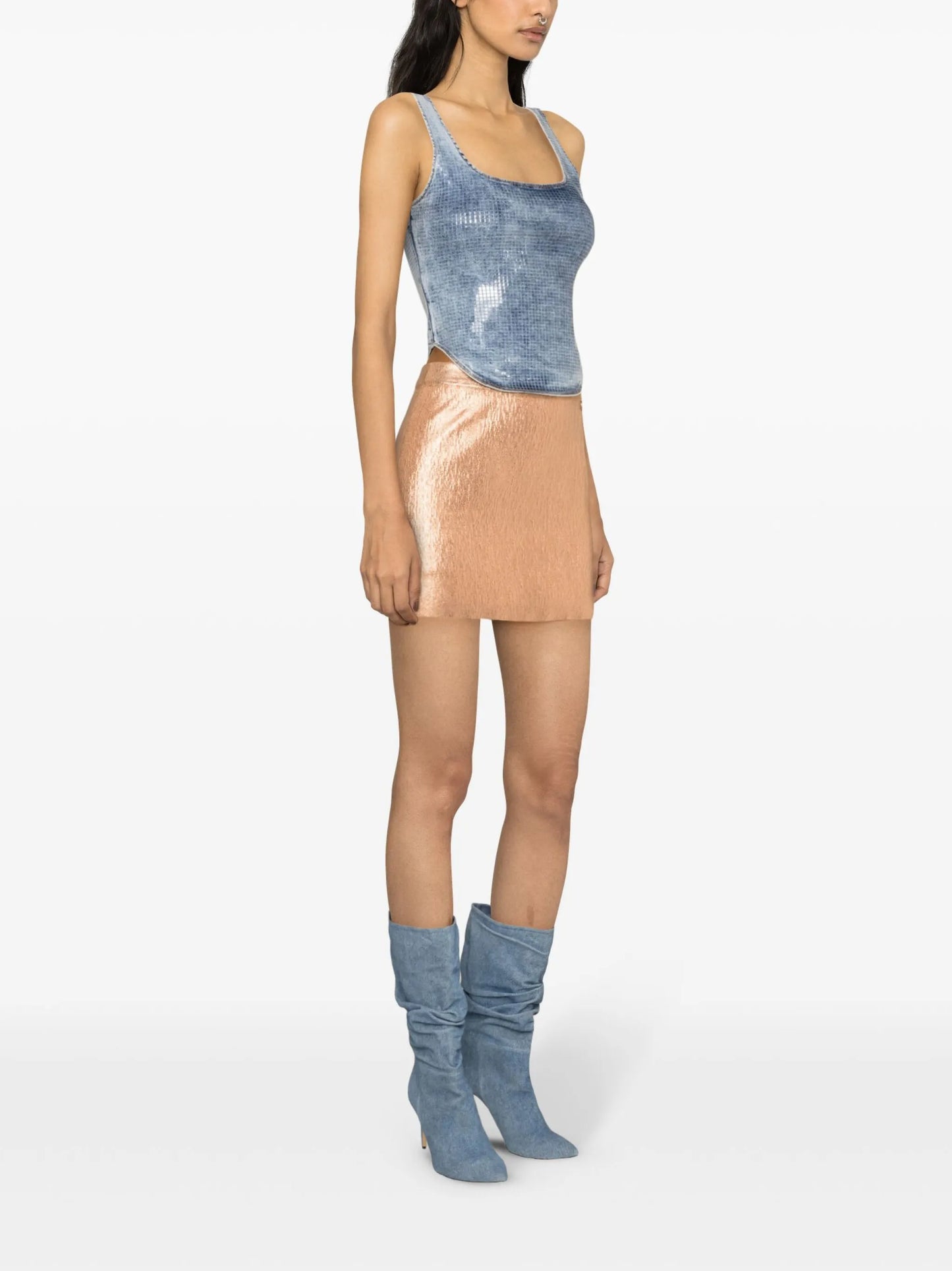 Oval D-embroidered denim tank top