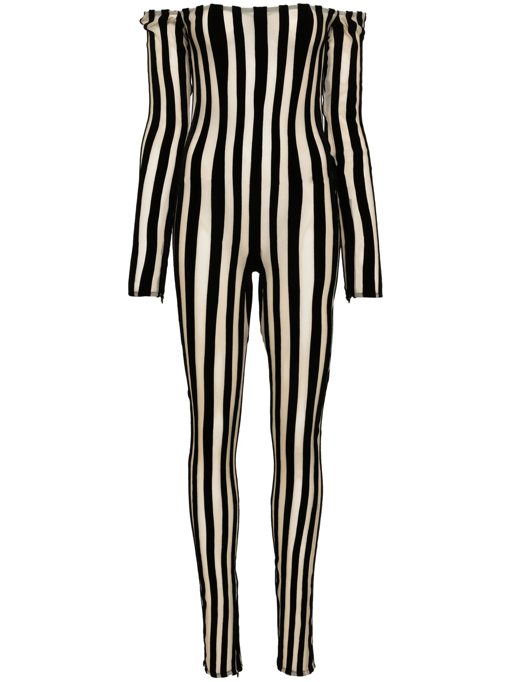 striped off-shoulder jumpsuit