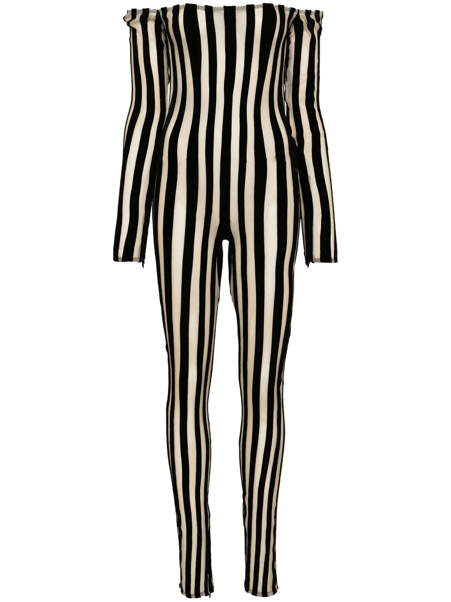 striped off-shoulder jumpsuit