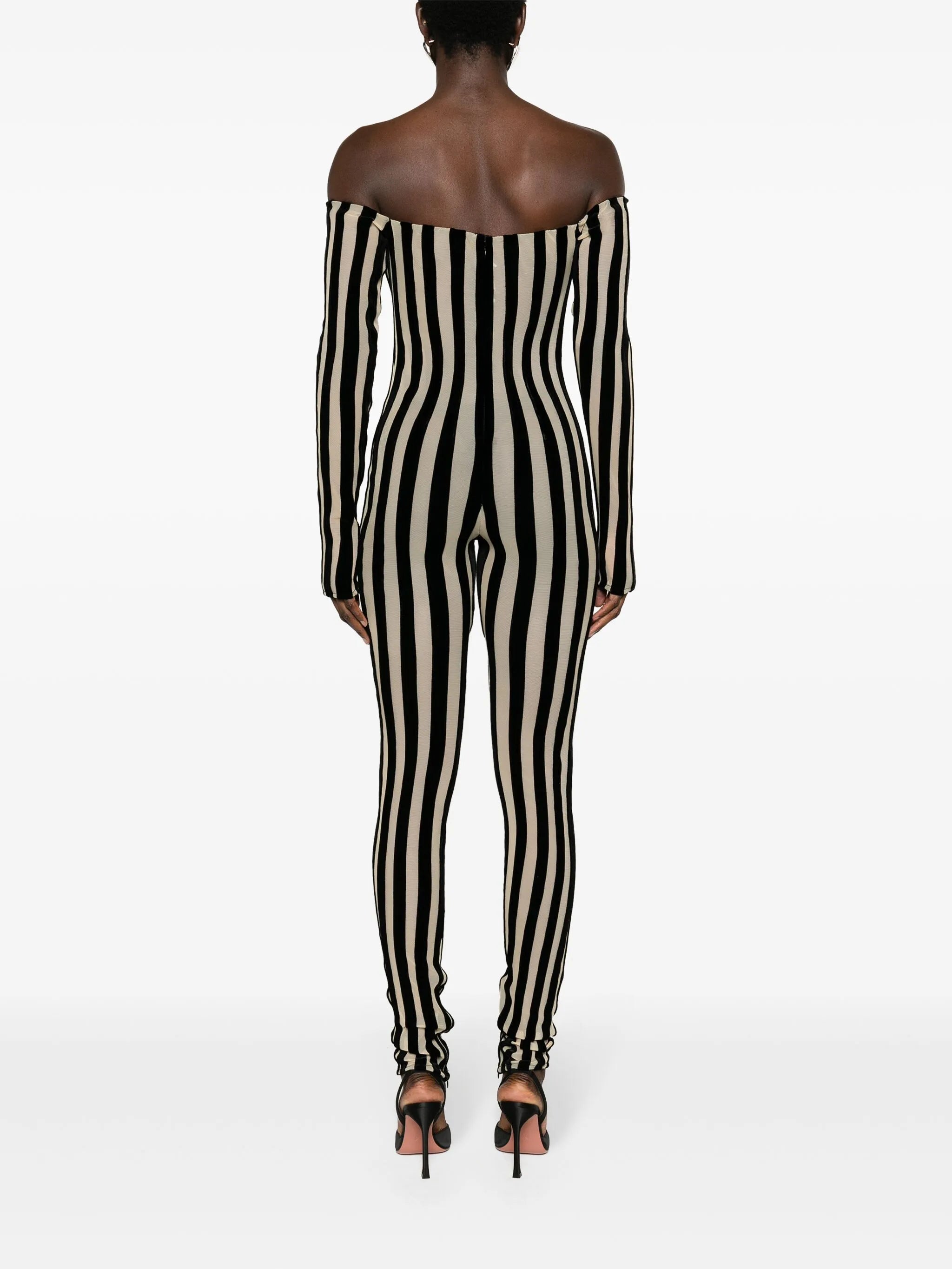 striped off-shoulder jumpsuit