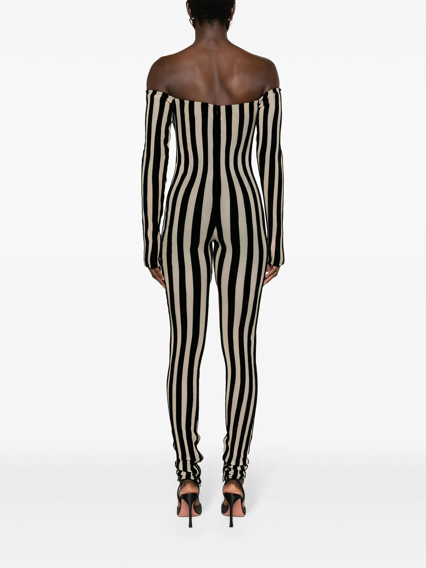 striped off-shoulder jumpsuit