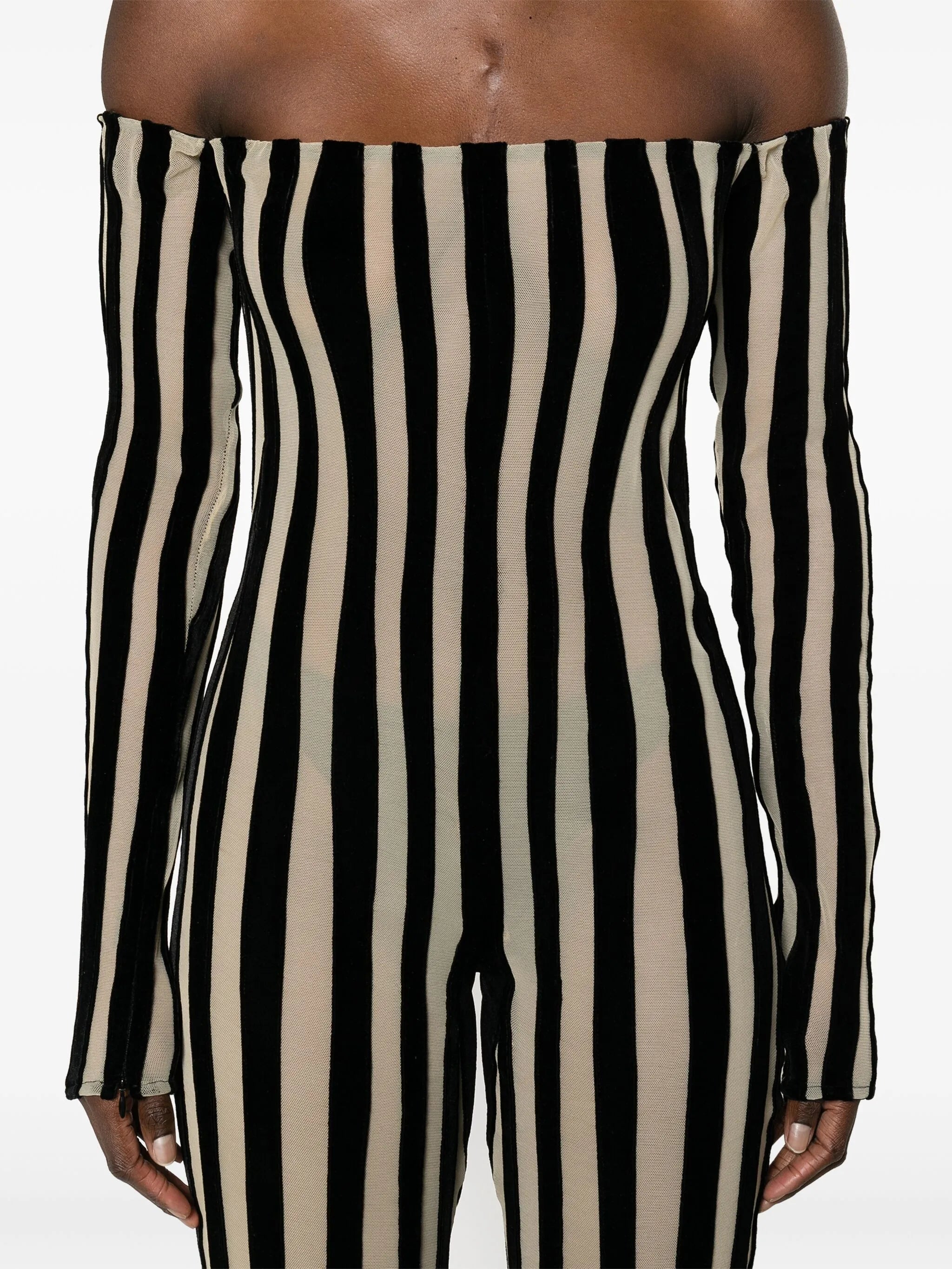 striped off-shoulder jumpsuit