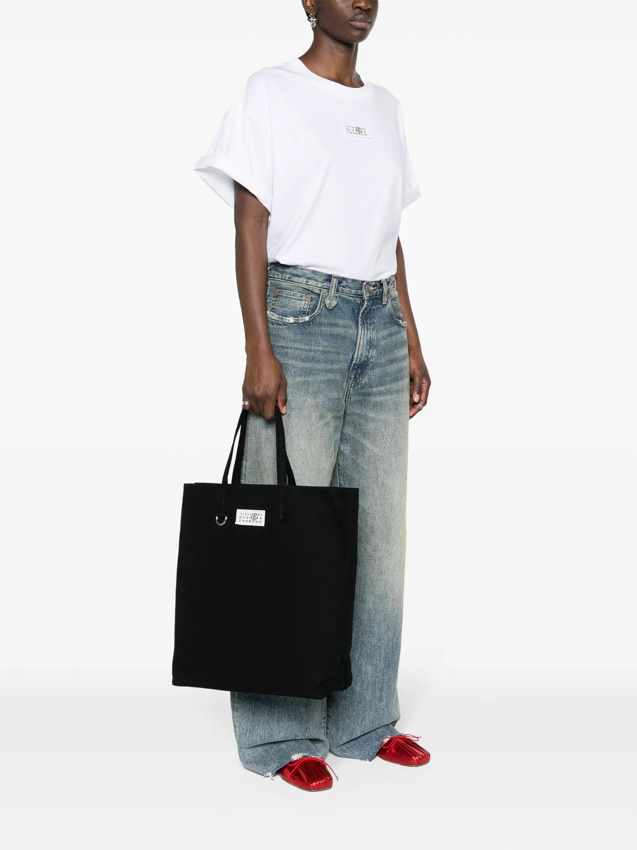 Numbers-motif canvas tote bag