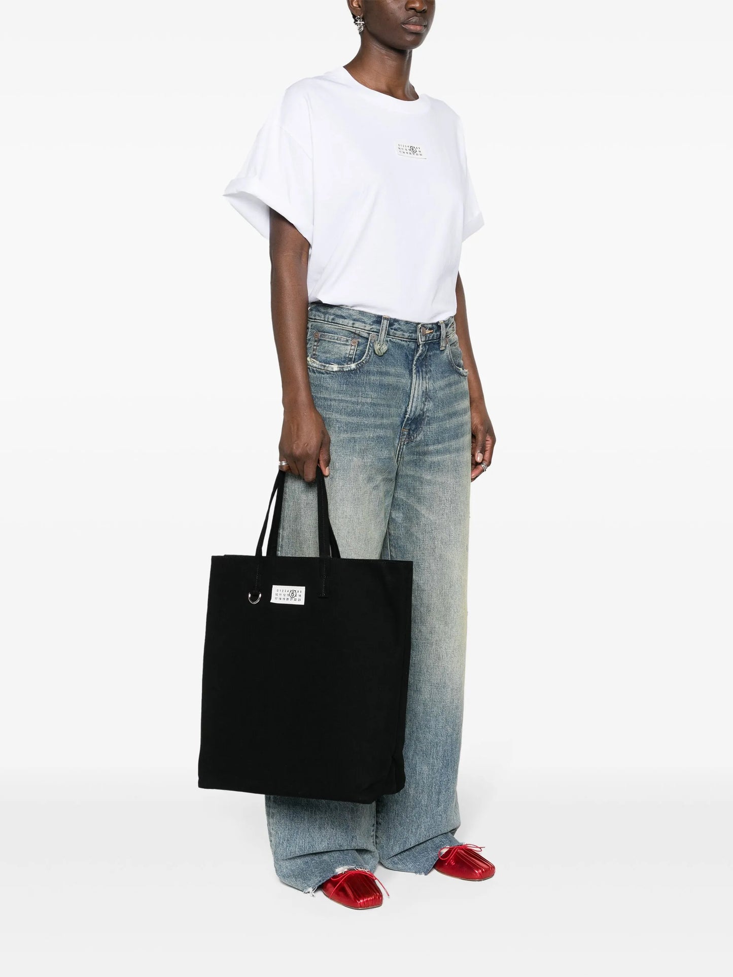 Numbers-motif canvas tote bag