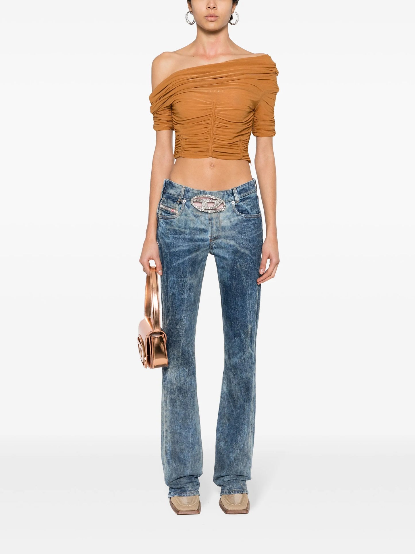 gem-logo buckle flared jeans