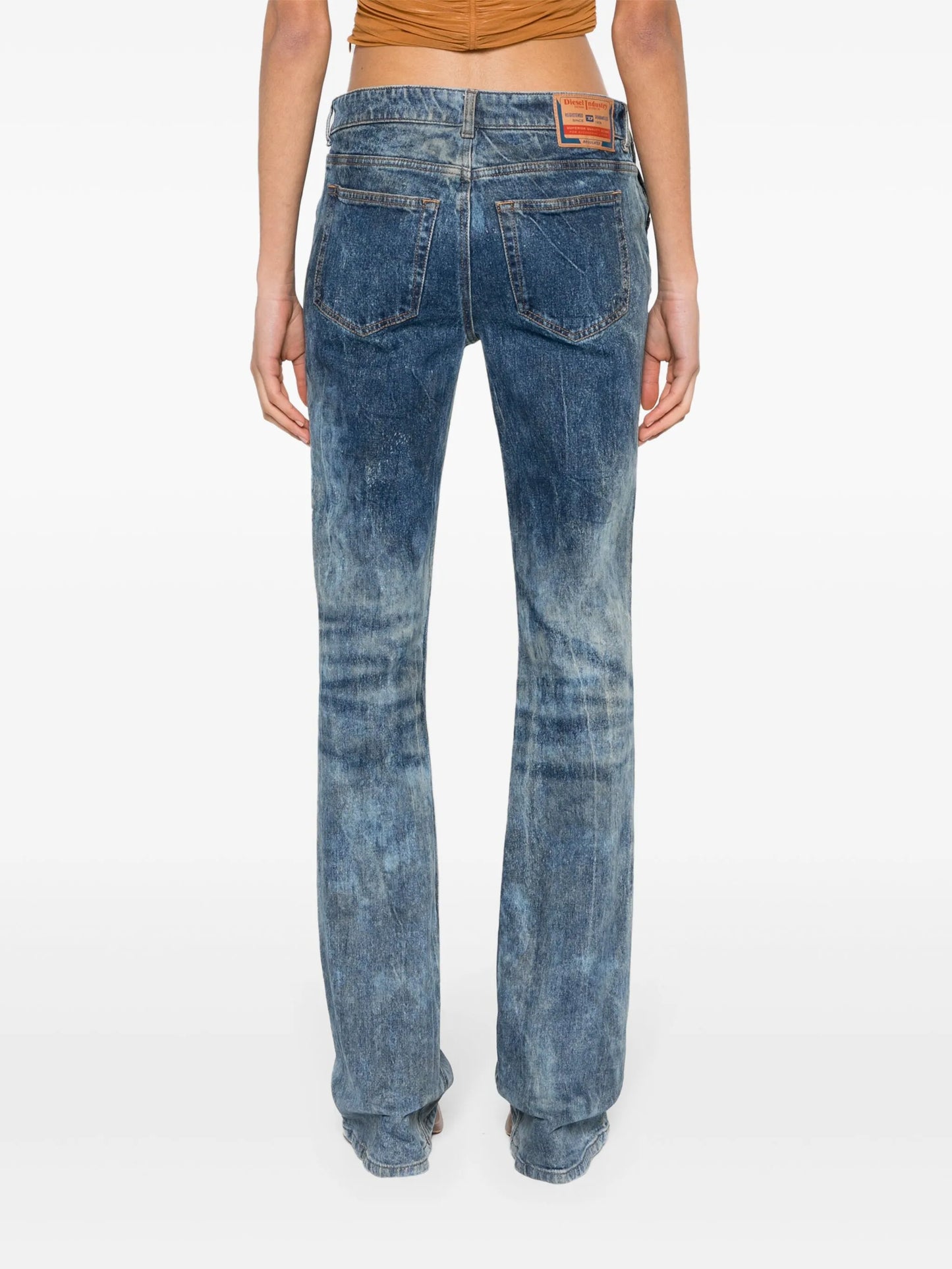 gem-logo buckle flared jeans