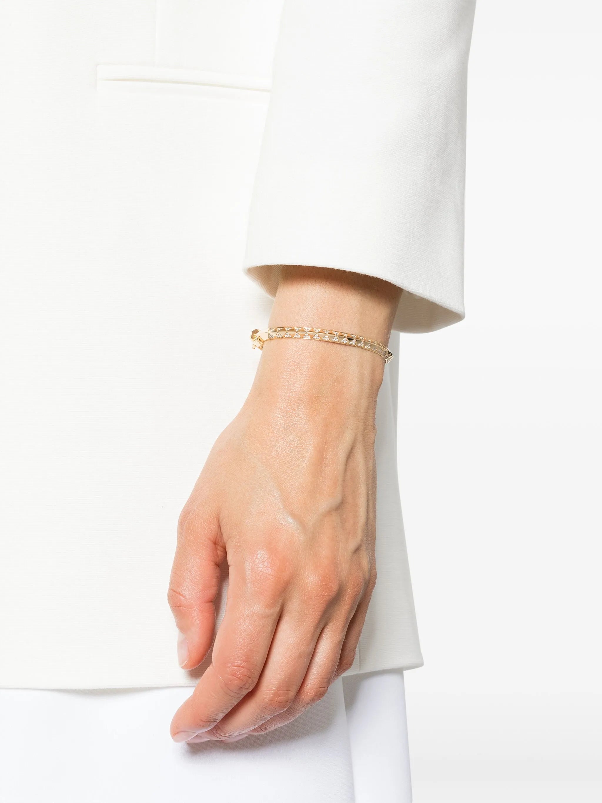 18kt yellow gold Knife Edge diamond bangle bracelet