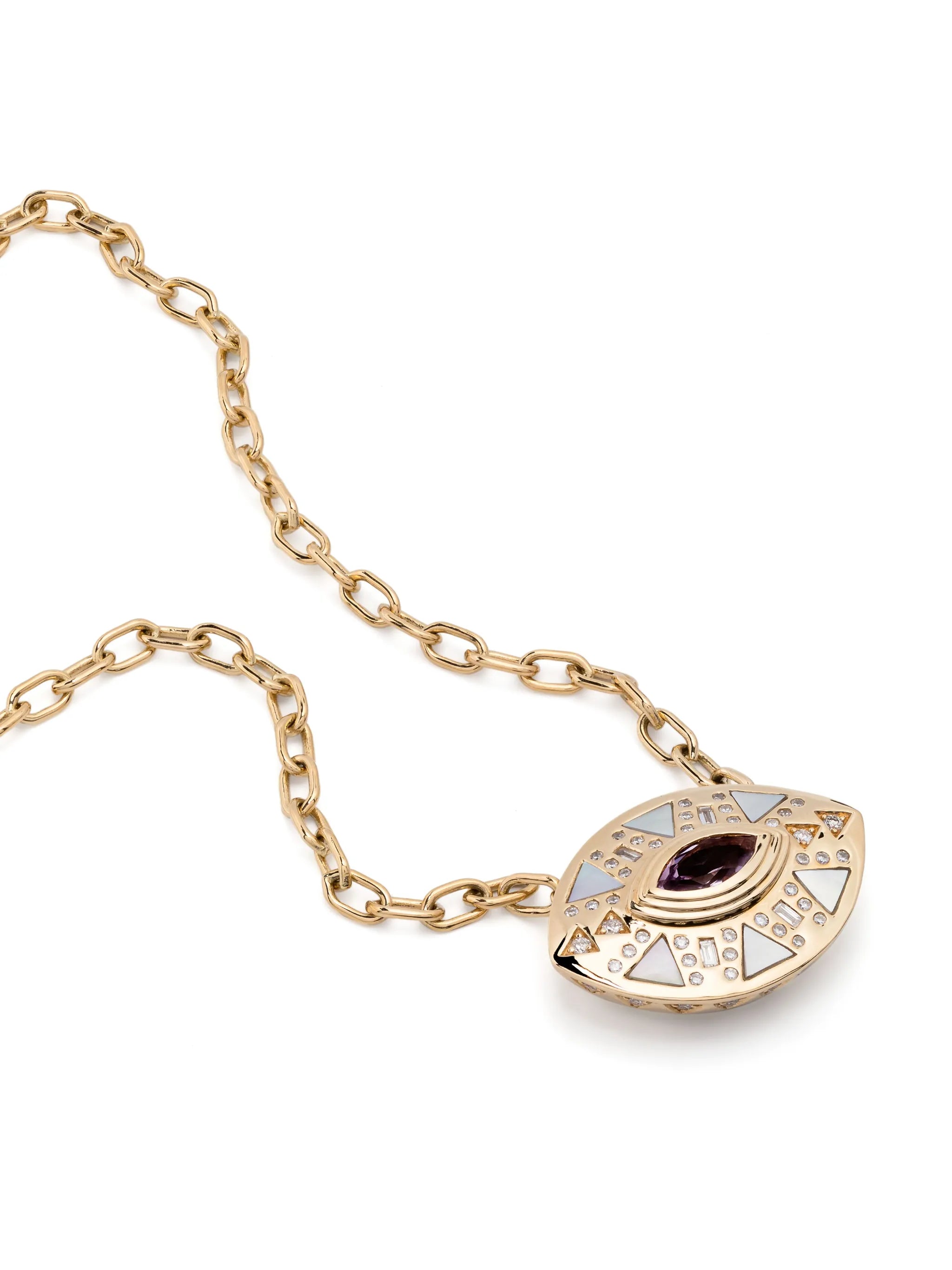 18kt yellow gold Cleopatra's Eye diamond pendant necklace