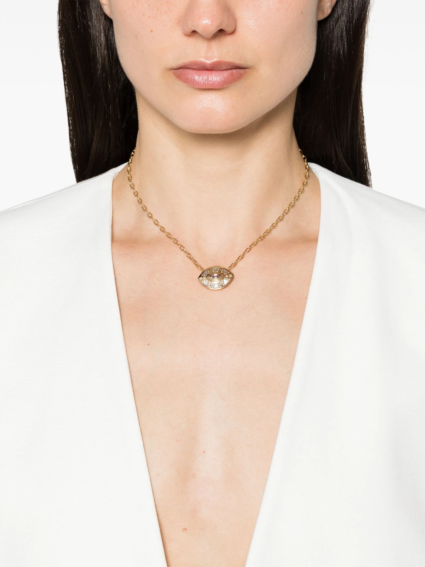 18kt yellow gold Cleopatra's Eye diamond pendant necklace