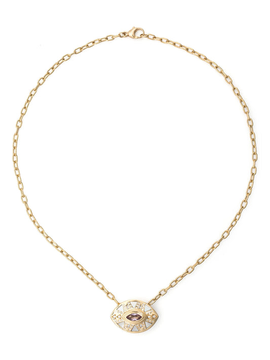 18kt yellow gold Cleopatra's Eye diamond pendant necklace