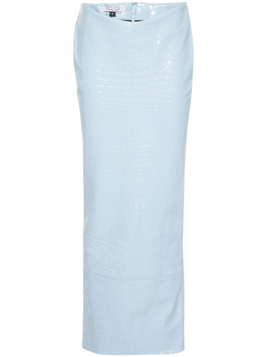 crocodile-effect maxi skirt