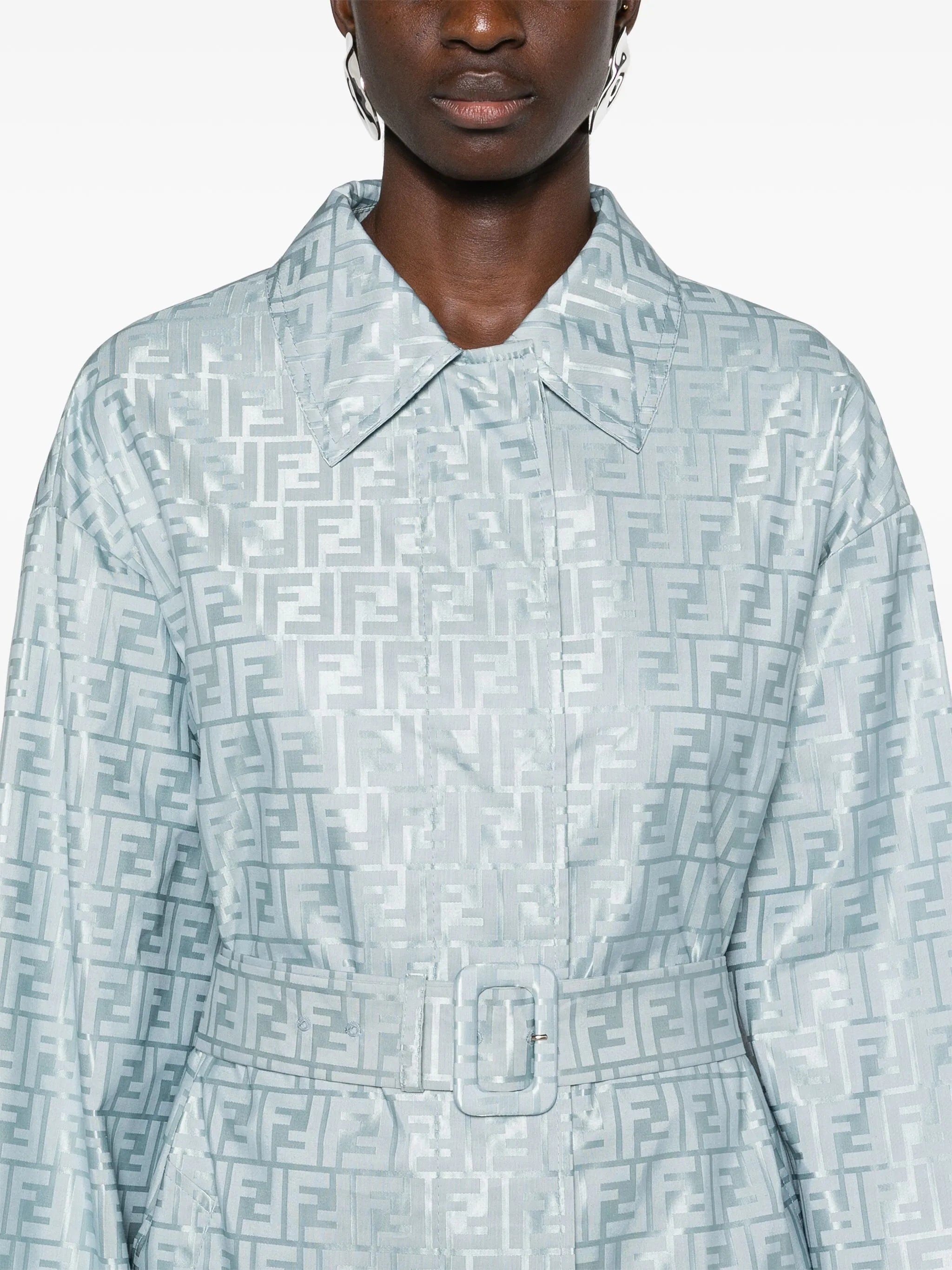 FF-jacquard belted midi coat