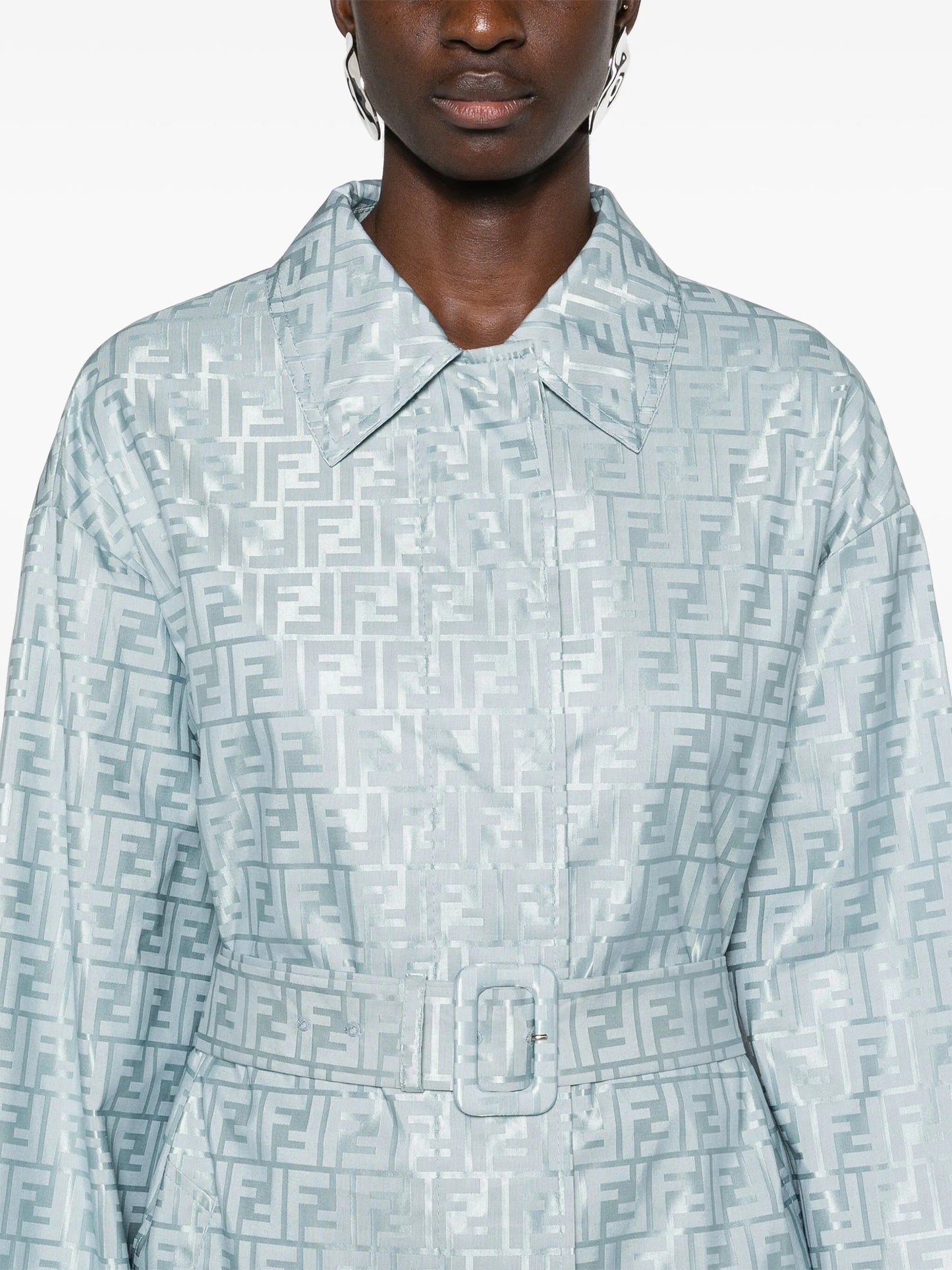 FF-jacquard belted midi coat