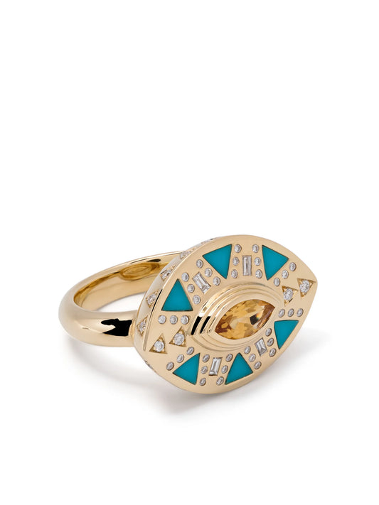 18kt yellow gold Cleopatra's Tear turquoise cocktail ring