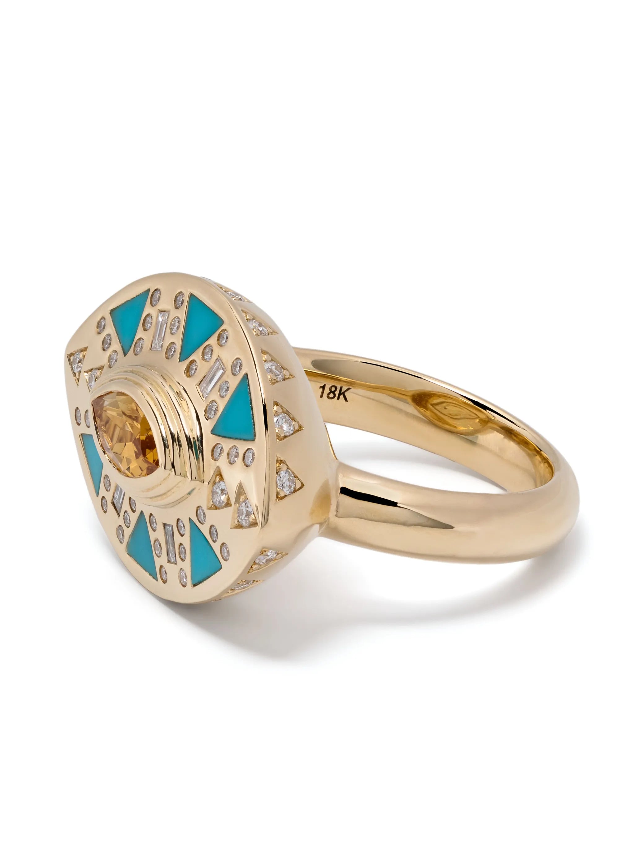 18kt yellow gold Cleopatra's Tear turquoise cocktail ring