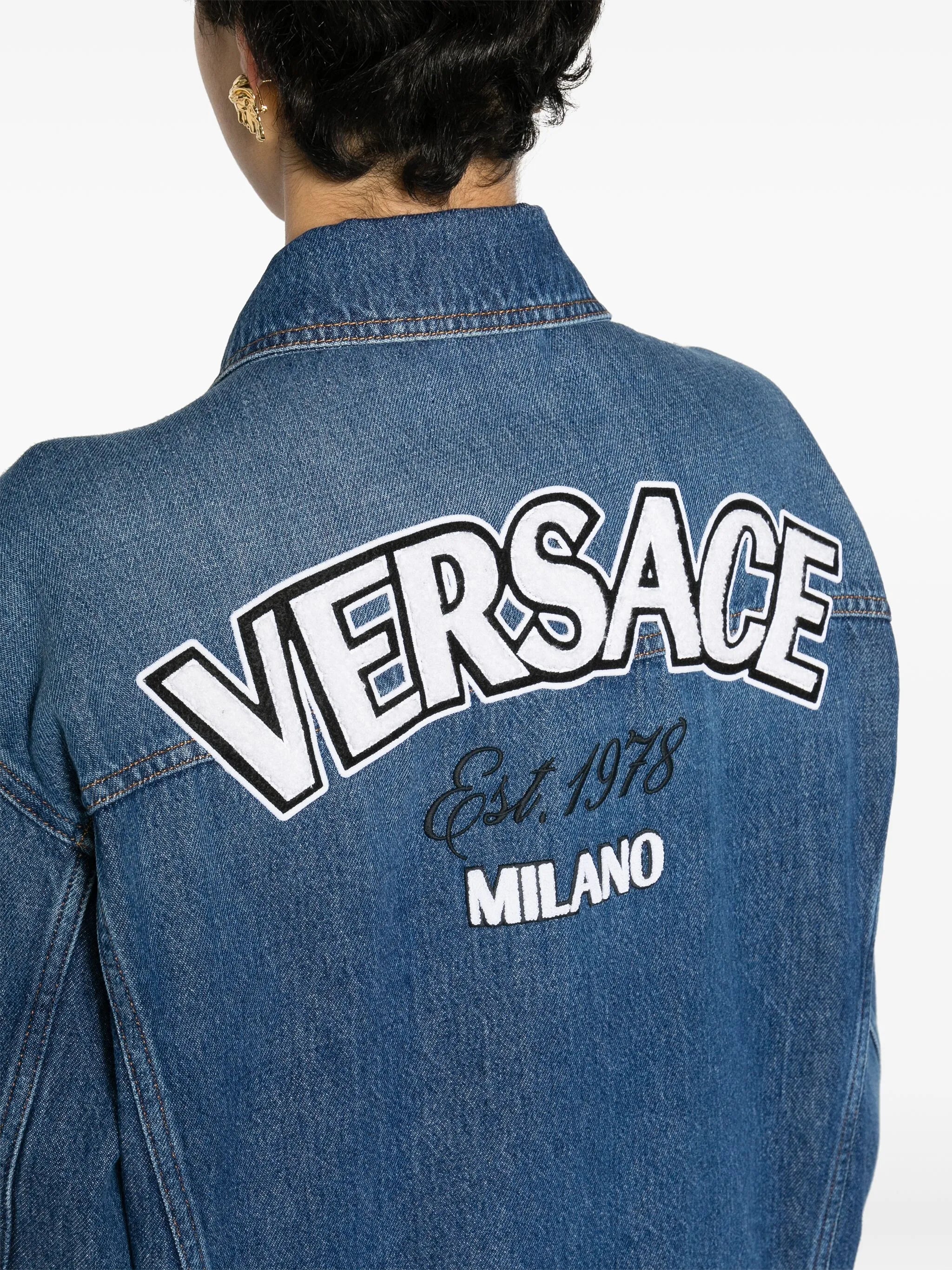 embroidered-logo denim jacket