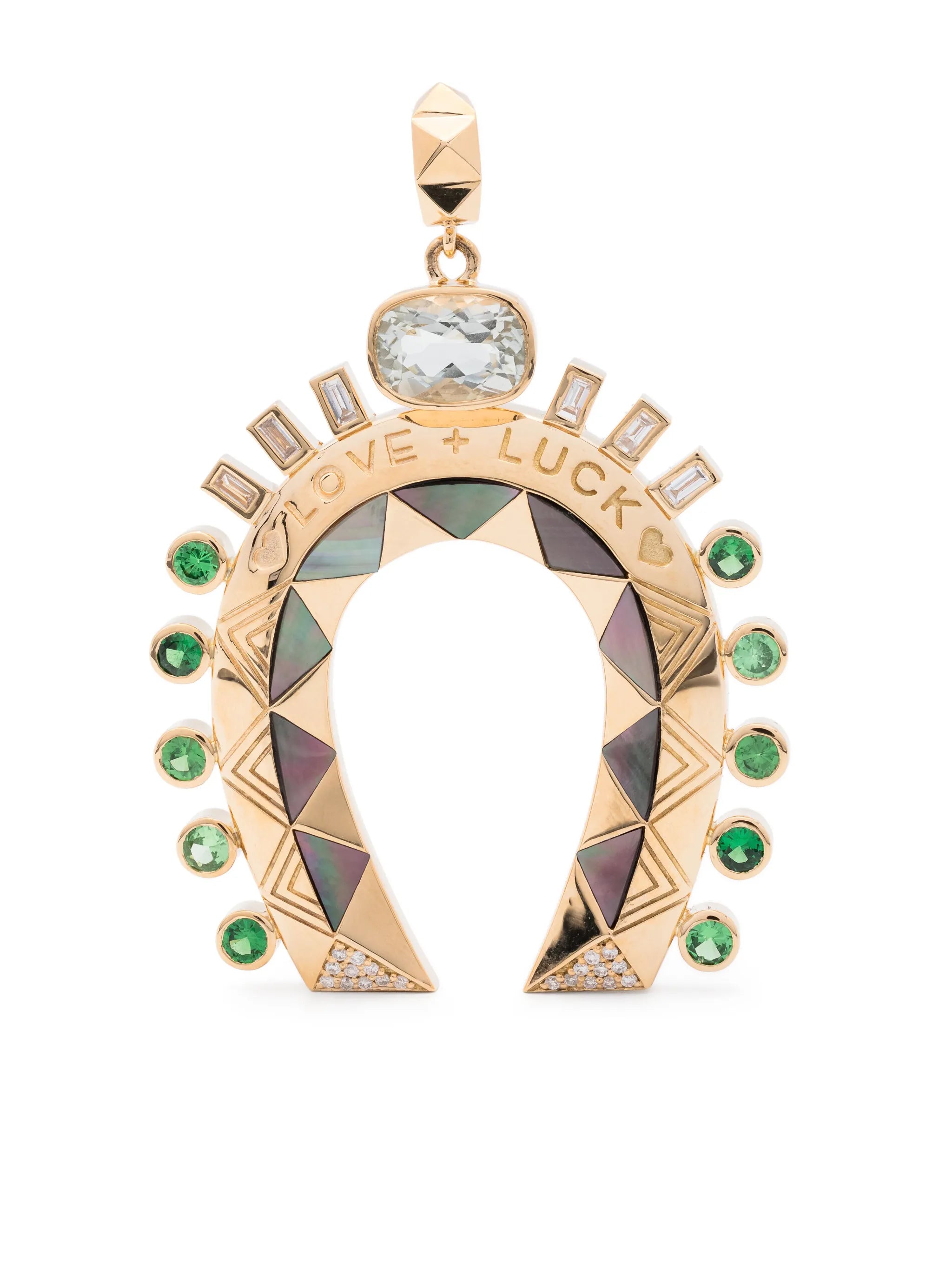 18kt yellow gold Major Love + Luck Horseshoe multi-stone pendant