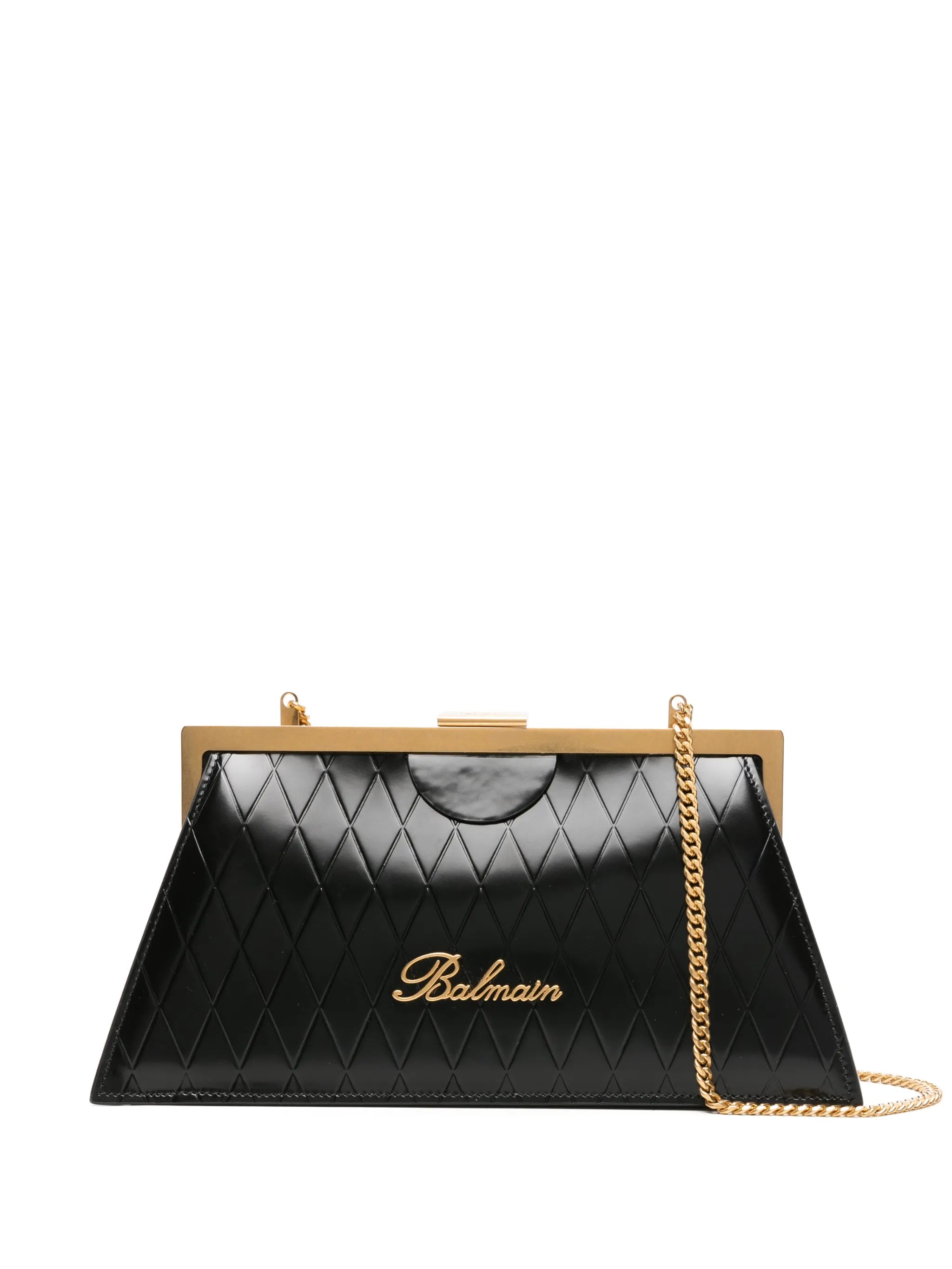 grid-embossed leather clutch bag