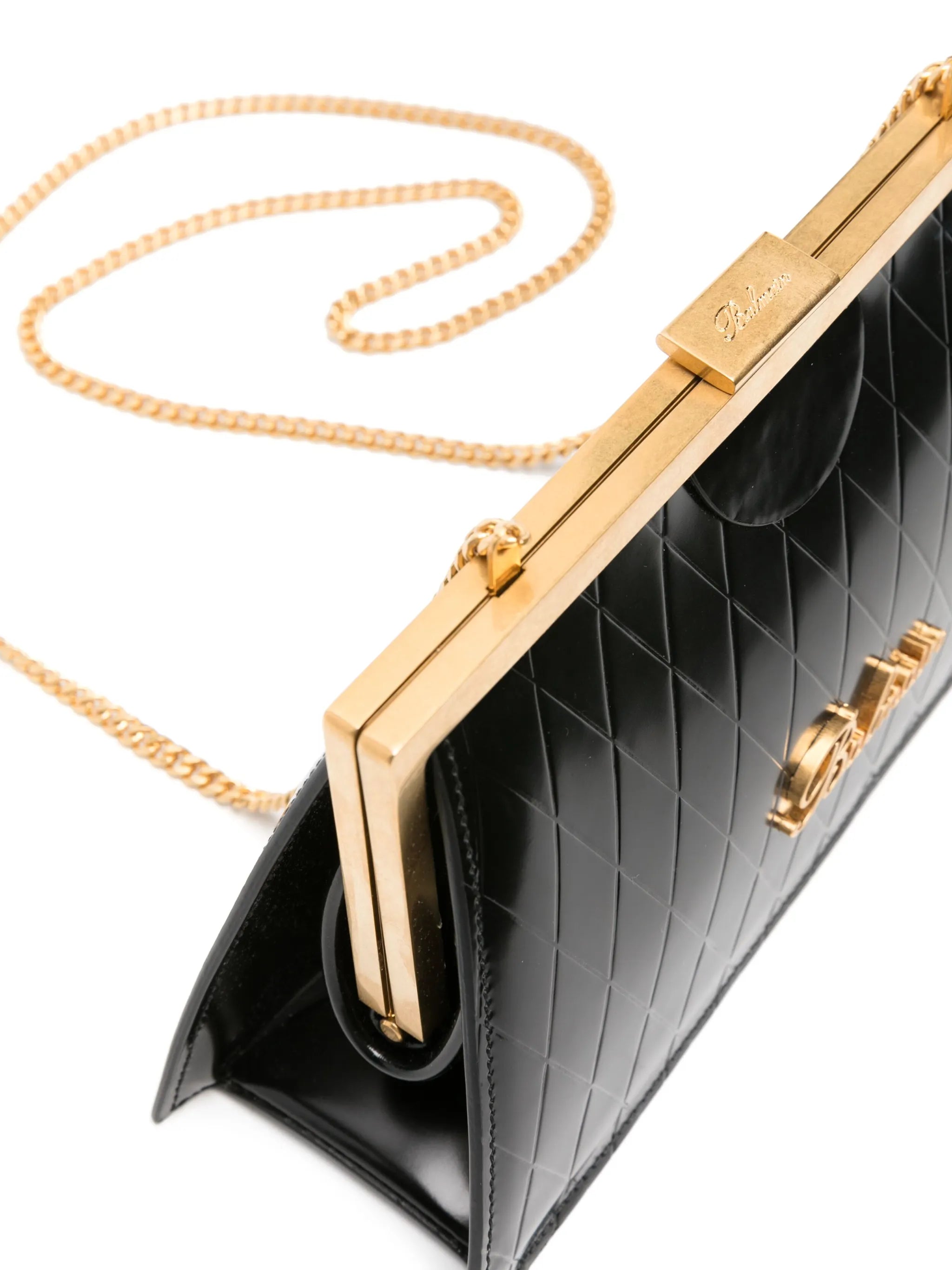 grid-embossed leather clutch bag